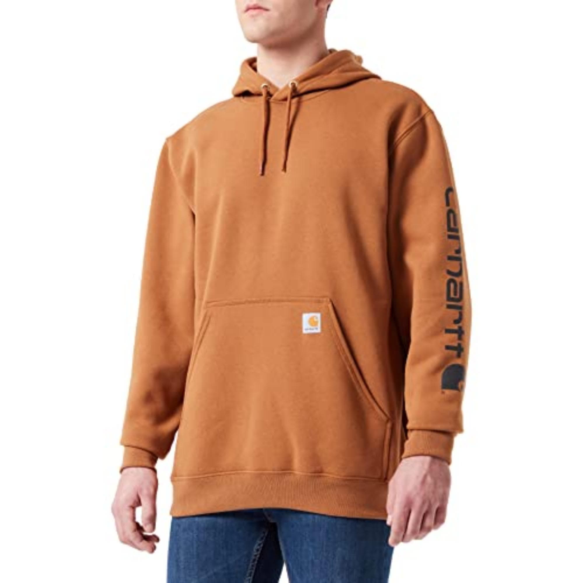 Carhartt Men's Loose Fit Midweight Logo Sleeve Graphic Sweatshirt Hooded Sweatshirt, Blue^brown, L Tall