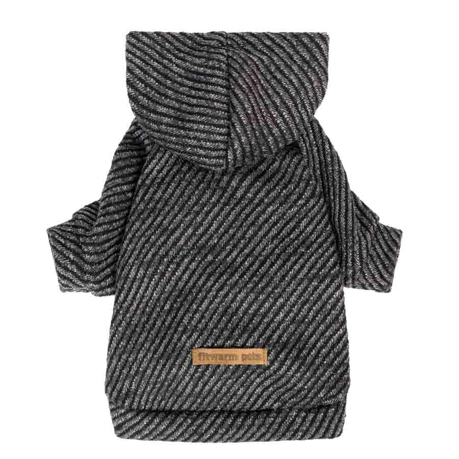 Fitwarm Black Striped Dog Hoodie, Winter Clothes for Small Dogs Boy Girl, Lightweight Pet Hooded Outfit, Black, Silver, Small