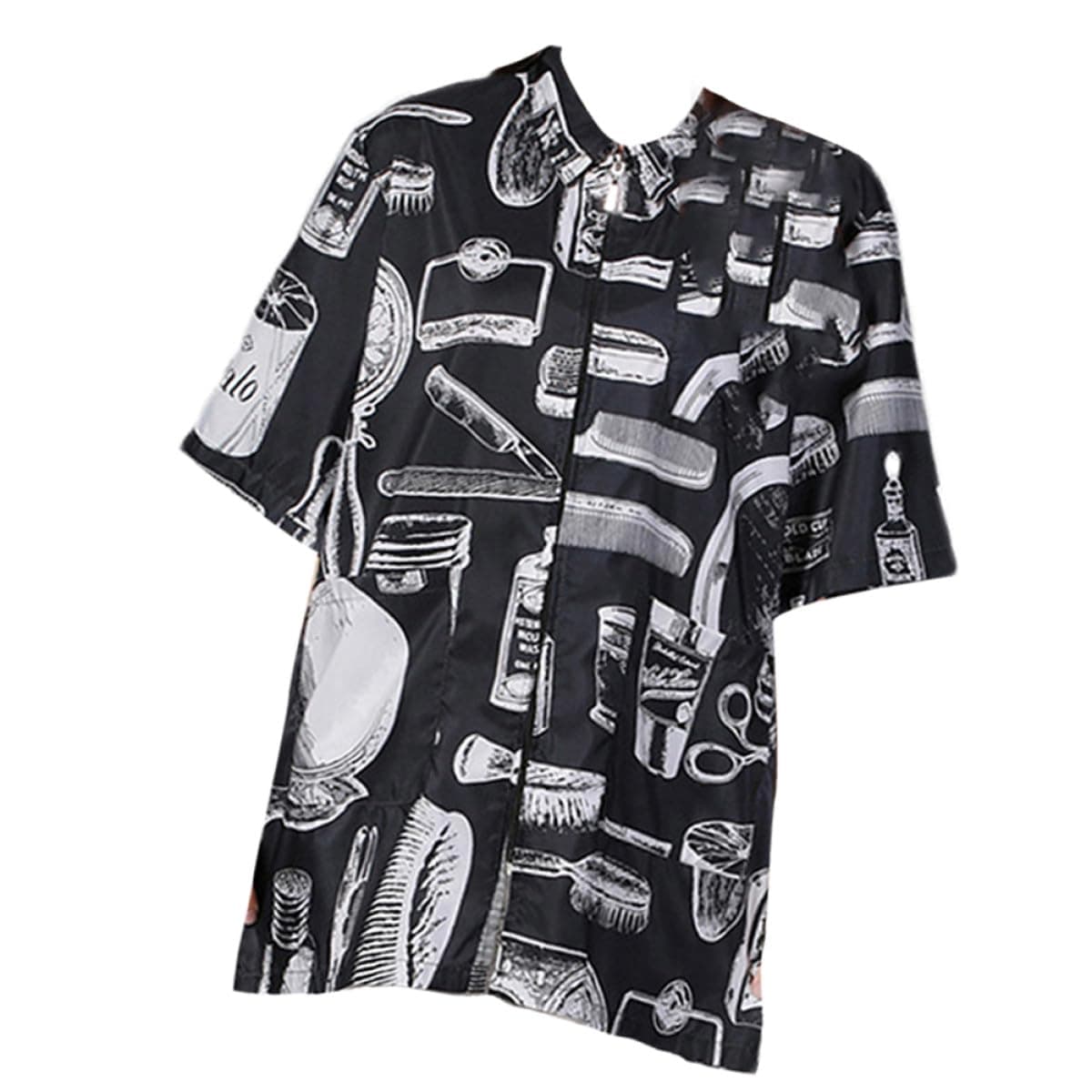 Hairdresser Work Clothes Short Sleeve Fiber Smock Black Xl