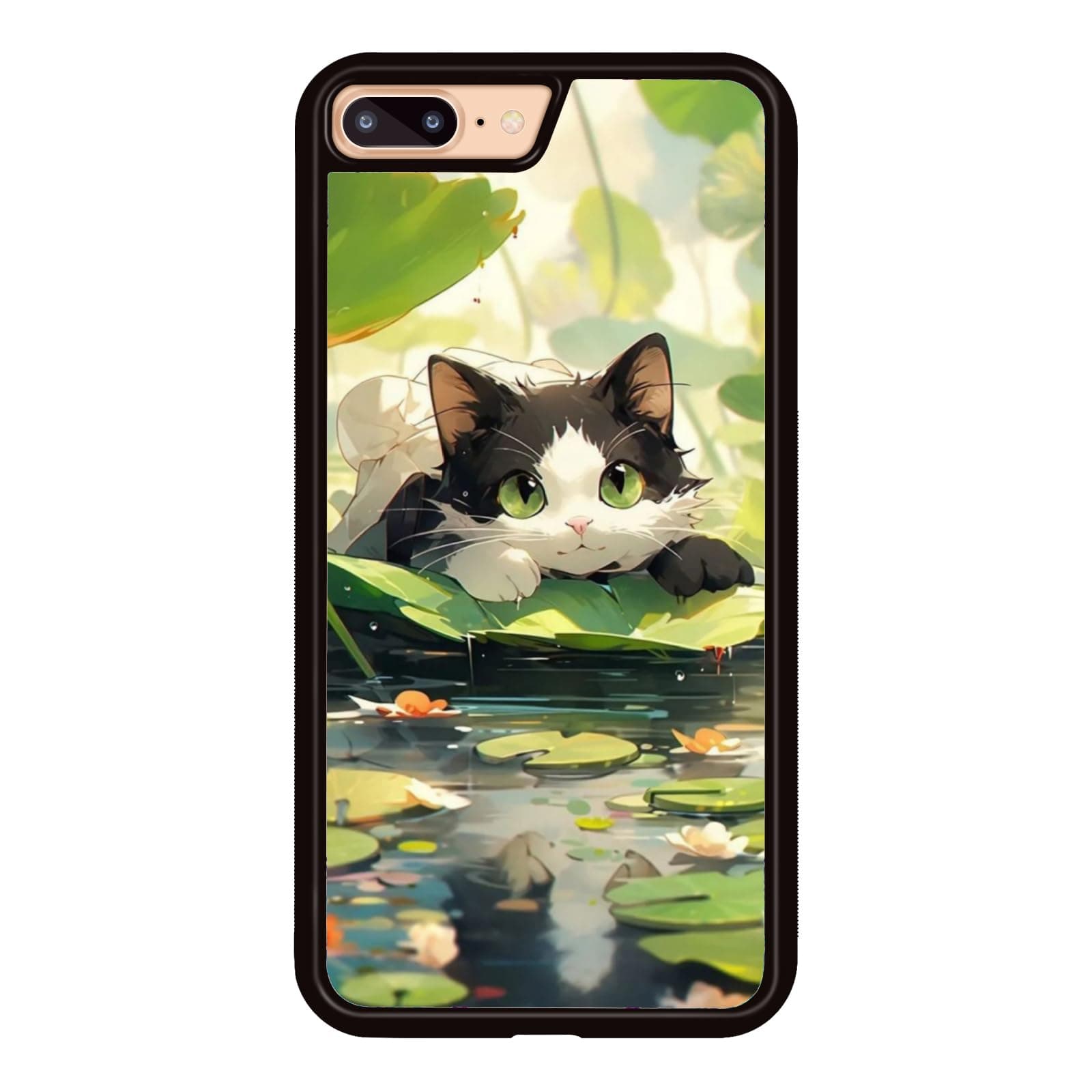 Onemiliayears Cute Cat Phone Case, Funny Lotus Cat Pattern iPhone 7P/8P Case, Non-Slip Design and Shock Absorption, Phone Case for Teen Girls, Boys, Women and Men(iPhone - 7P/8P)