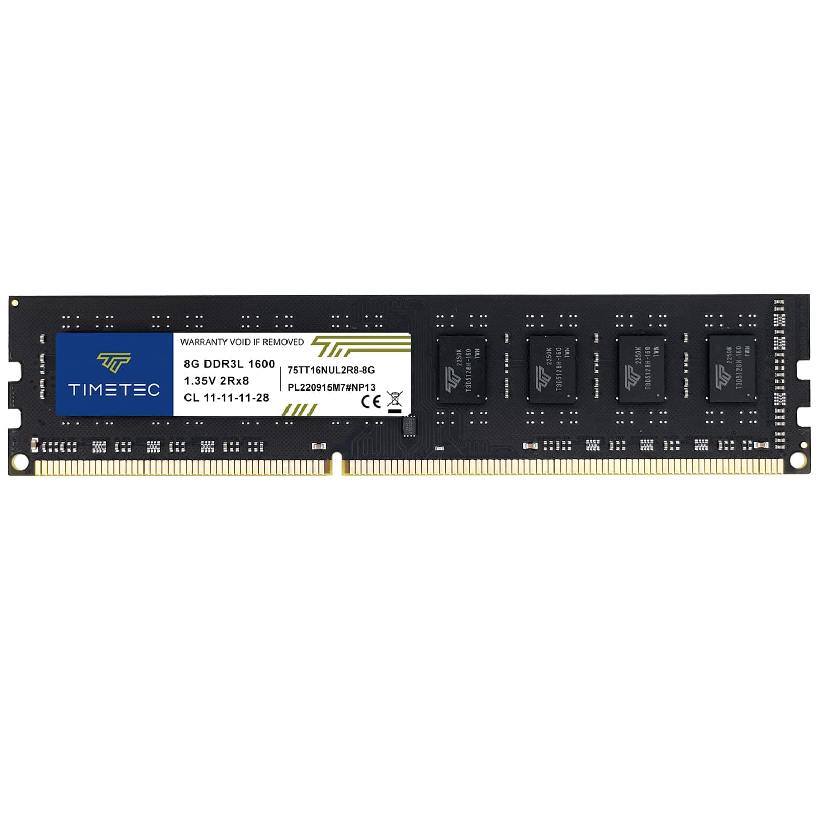 Timetec 8GB DDR3L / DDR3 1600MHz PC3L-12800 / PC3-12800 Non-ECC Unbuffered 1.35V / 1.5V CL11 2Rx8 Dual Rank 240 Pin UDIMM Desktop PC Computer Memory RAM Module Upgrade (8GB)