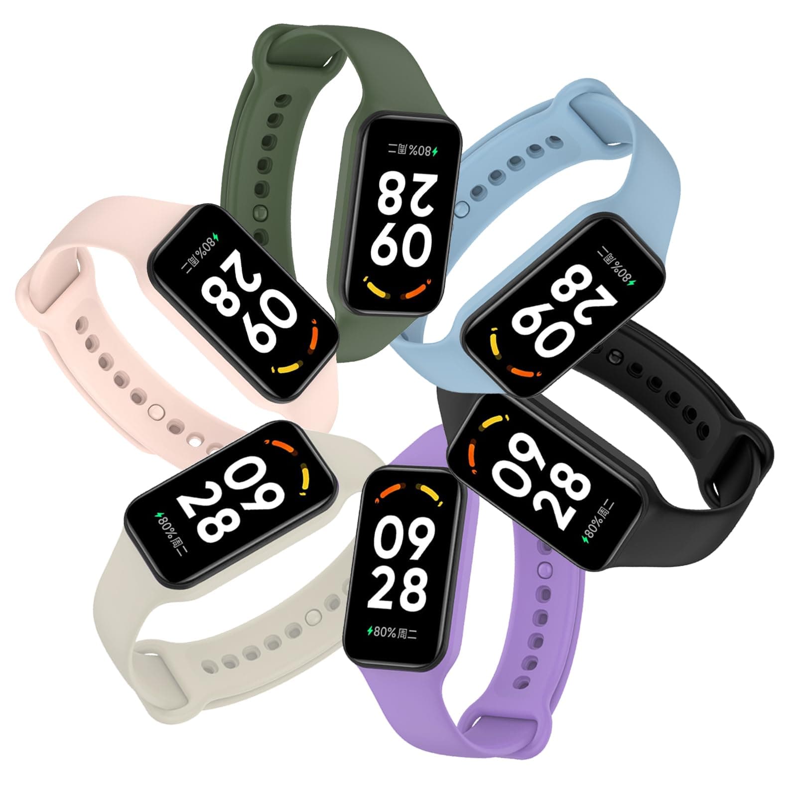 Xisair 6PCS Cinturini per Xiaomi Redmi Smart Band 2, Xiaomi Smart Band 8 Active Cinturino Sportivi in Silicone Cinturino Accessori per Orologi Redmi Band 2 & Xiaomi Band 8 Active Bracciali