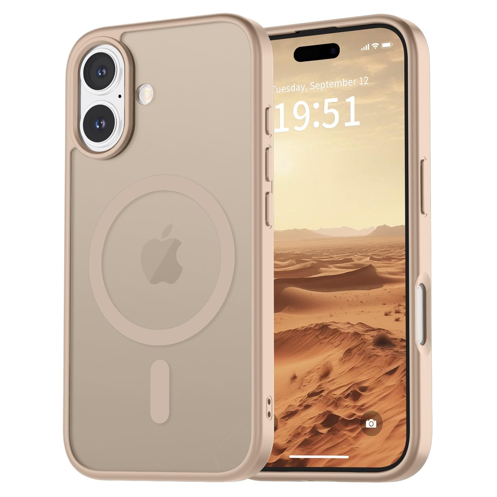 vnnink for iPhone 16 Case,Magnetic Matte Military Grade Drop Protection Translucent Cell Phone Cover - Slim Rugged Durable Shockproof Bumper Cover-Desert Gold