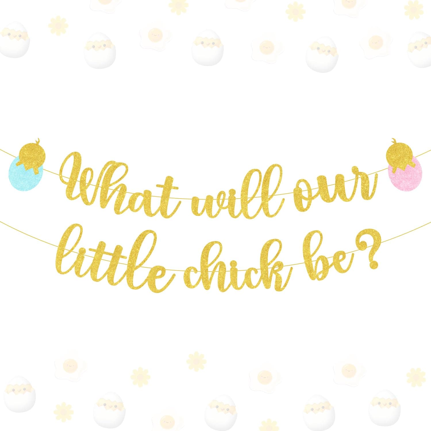 Chicken Themed Gender Reveal Party Decorations Gold Glitter What Will Our Little Chick Be Banner for Boy or Girl Reveal Party Gender Reveal Decor Baby Shower Party Decorations