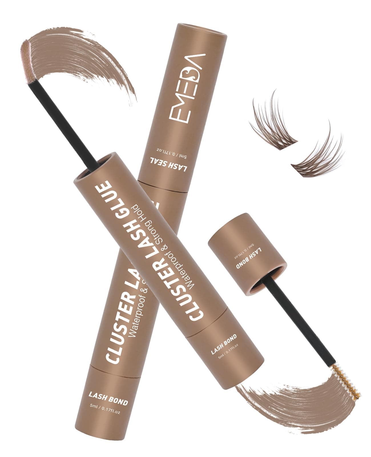 EMEDA Brown Lash Bond and Seal, Super Strong Hold Lash Cluster Glue for No-Makeup Makeup Look,Latex Free Eyelash Glue for Eyelash Clusters 2-in-1 Bond and Seal (10ml)
