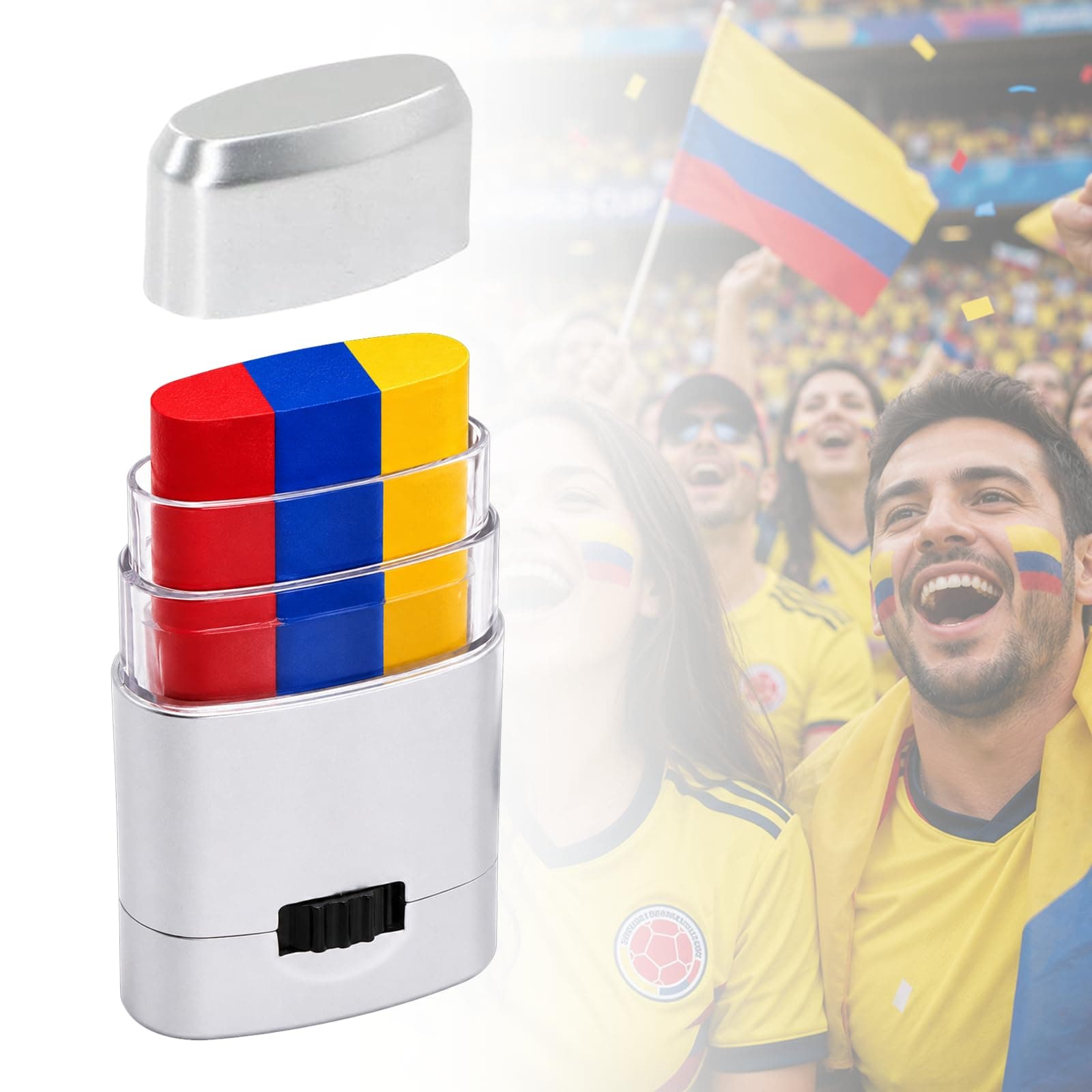 2026 Soccer Fan Face Paint Stick, Flag Color Face Paint for World Cup Games and Match Day Events, 3 PCS (Colombia)