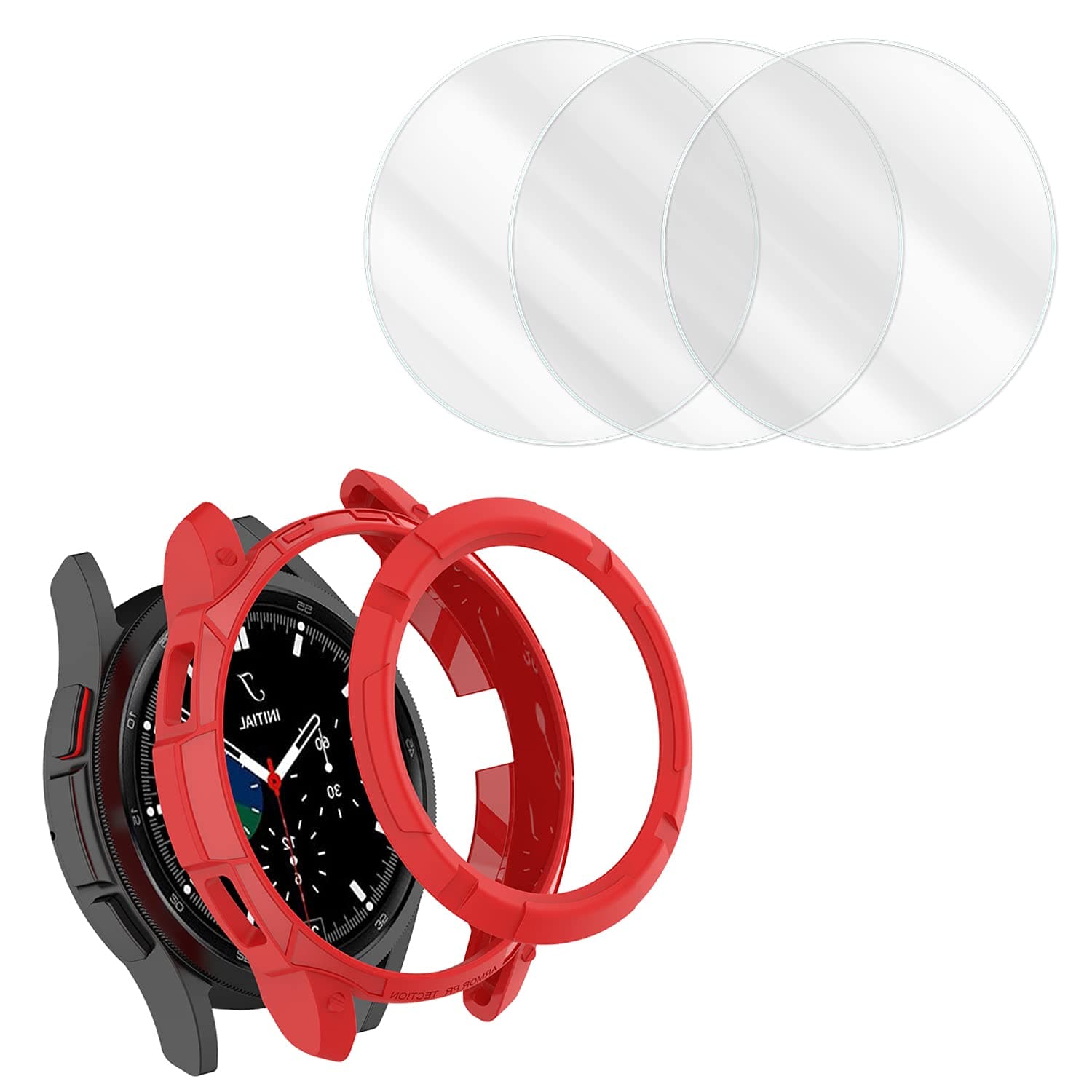 Compatible with Samsung Galaxy Watch 4 Classic 42mm Screen Protector and Protective Case, Watch Case Cover and Tempered Glass Protective Film Accessories Set for Galaxy Watch4 Classic 42mm (Red)