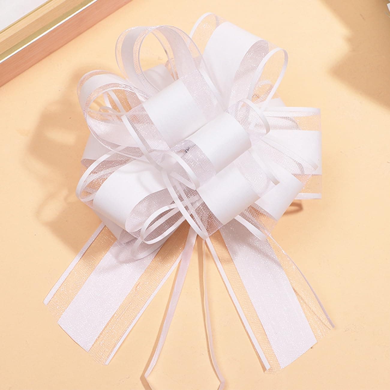 GAKA 10 Pieces White Pull Bow, 6 inch Big Pull Bows for Wrapping Gifts or Flower Baskets Decorations, Christmas Valentine's Day Various Party Gifts Flower Decorations