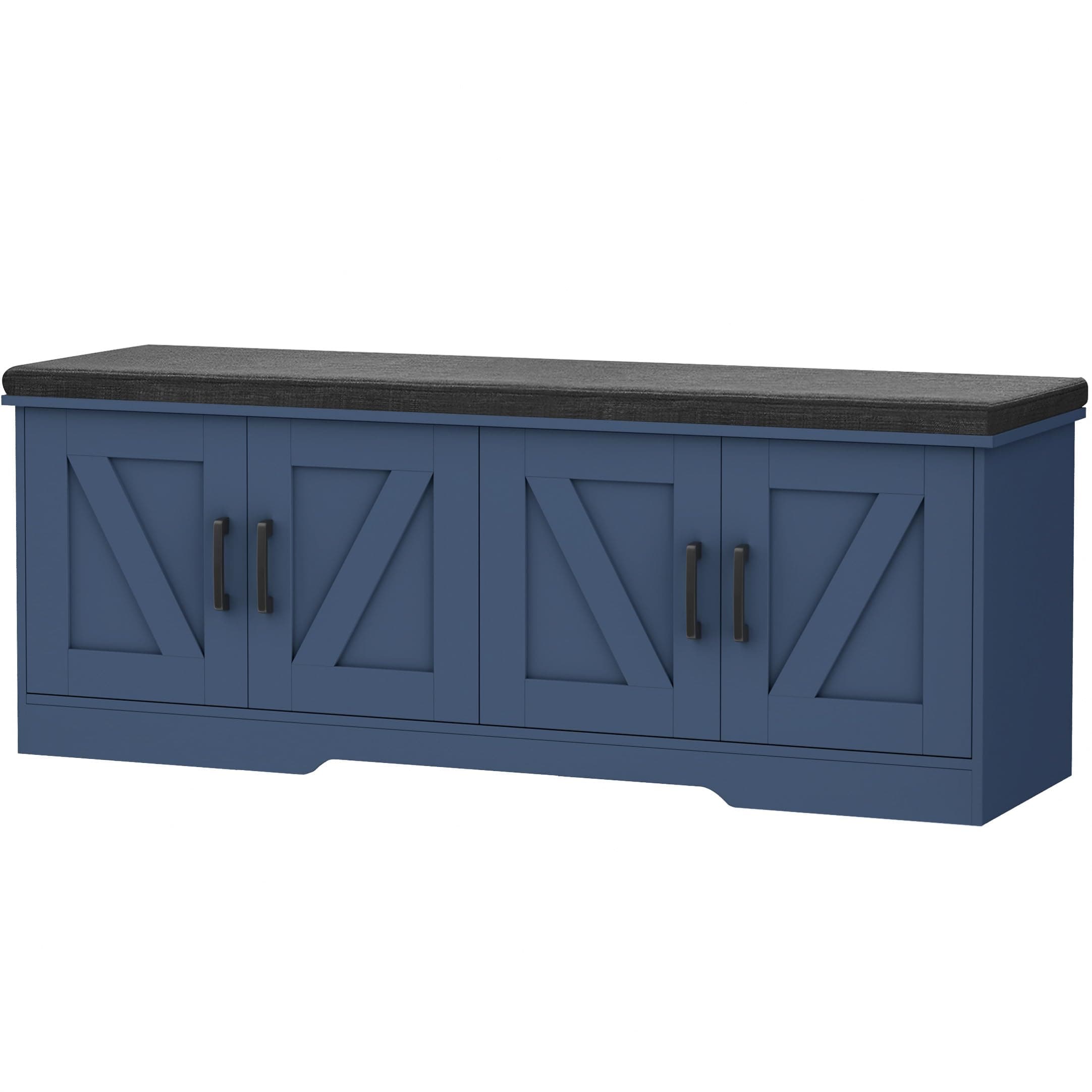 HOMSHO Farmhouse Shoe Storage Bench with 4 Barn Doors & Padded Seat Cushion