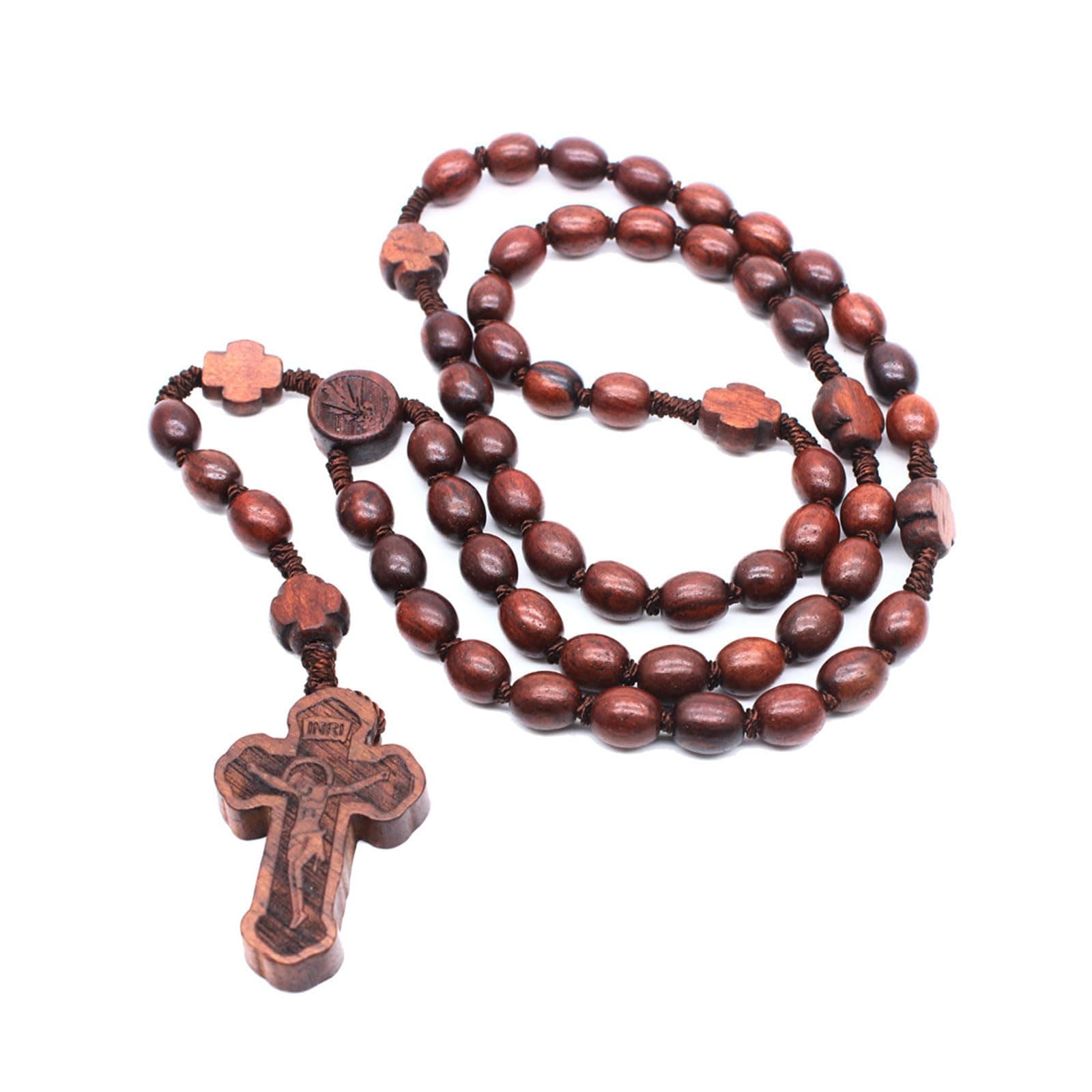Catholic Wood Beads Rosary Necklace Jewelry Women Men