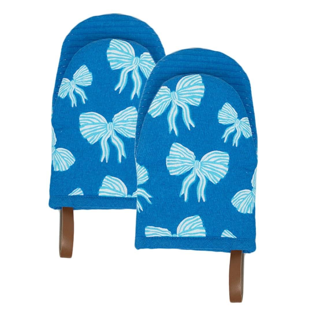 Folkulture Oven Mitts, Heat Resistant Blue Oven Mitts Set of 2 (5.75"x9")