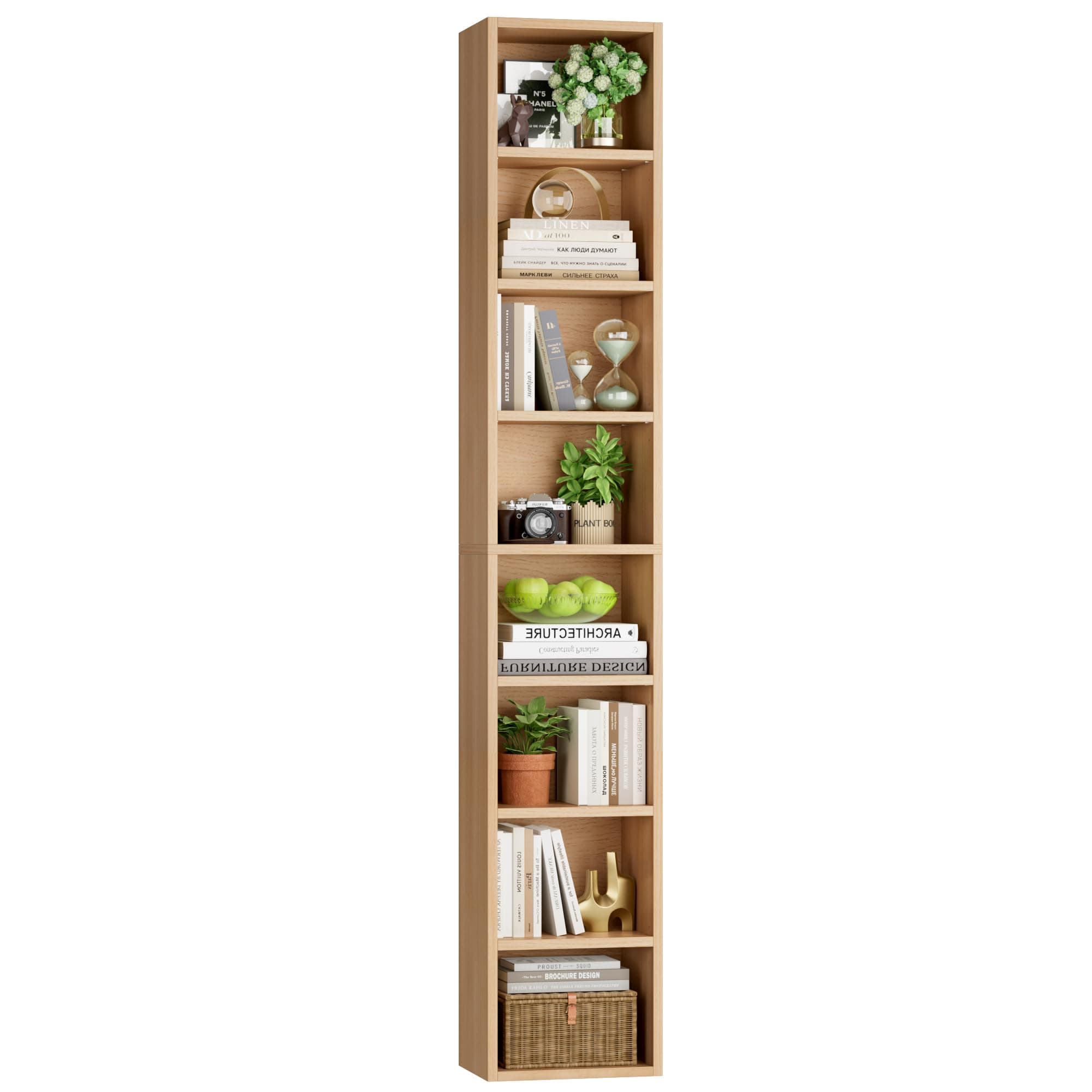 FOTOSOK Bookshelf Bookcase 8-Tier Narrow Bookshelf Tall CD Media Tower Rack
