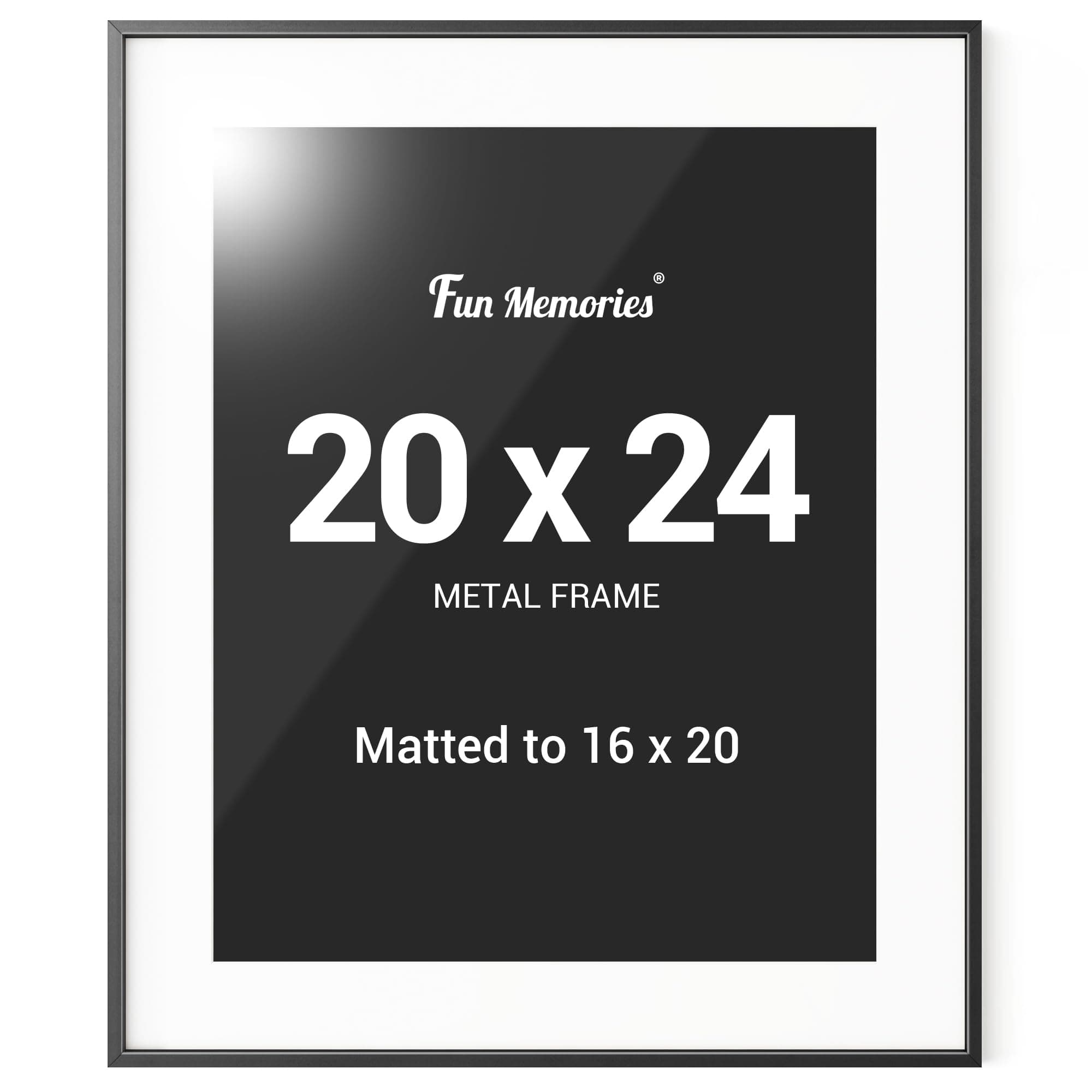 Fun Memories 20x24 Black Frame with Mat for 16x20 Photo, 20x24 Aluminum Picture Frame with 16x20 Mat with Plexiglass - Vertical and Horizontal Display - Wall Hook Hanging Hardware Included -Set of 1
