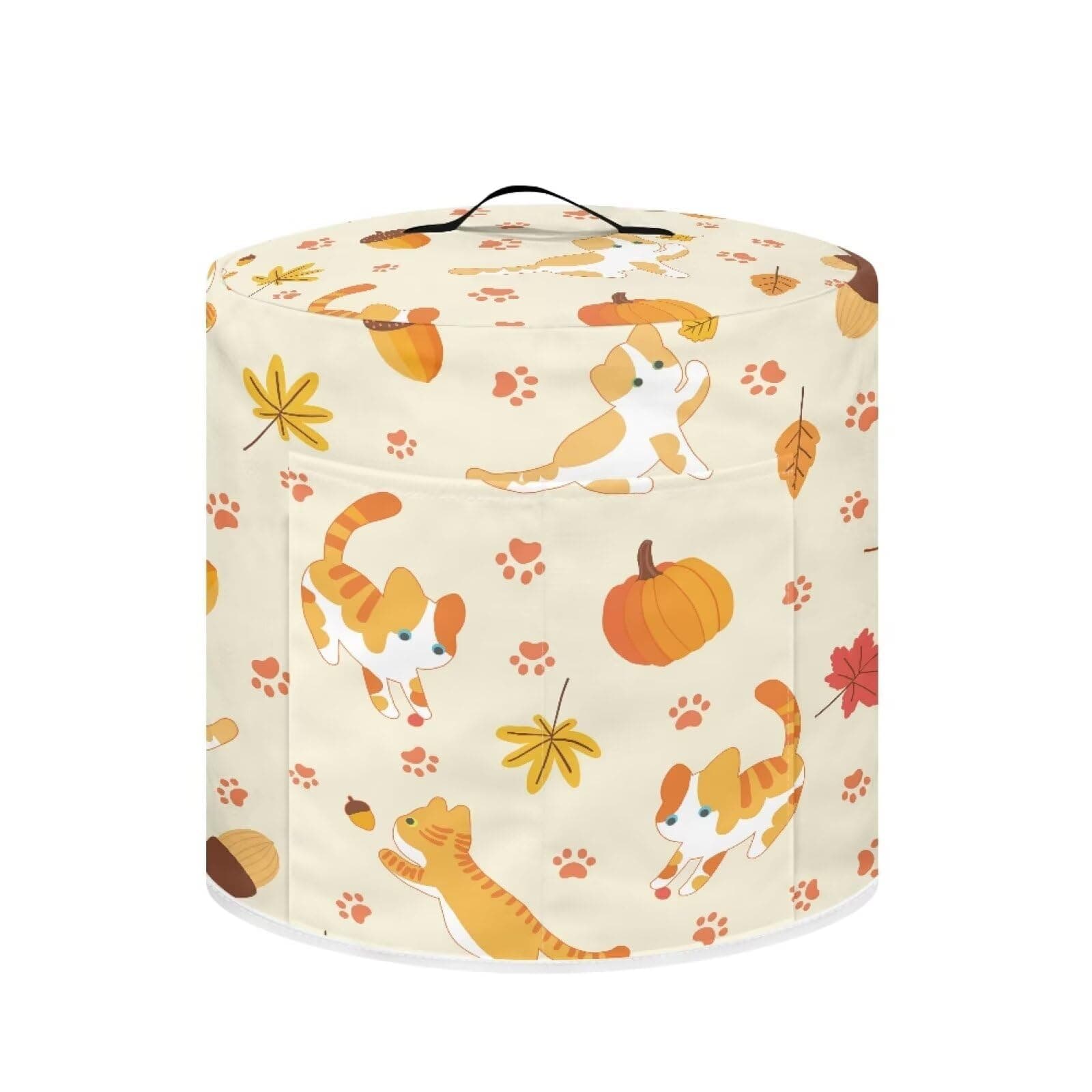 Hinthetall Thanksgiving Cat Slow Cooker Covers Kitchen Appliances Dust Cover Pumpkin Print Round Air Fryer Cover Protective Cover Bag with Pocket and Handle Washable Rice Cooker Dust Cover 6Quart
