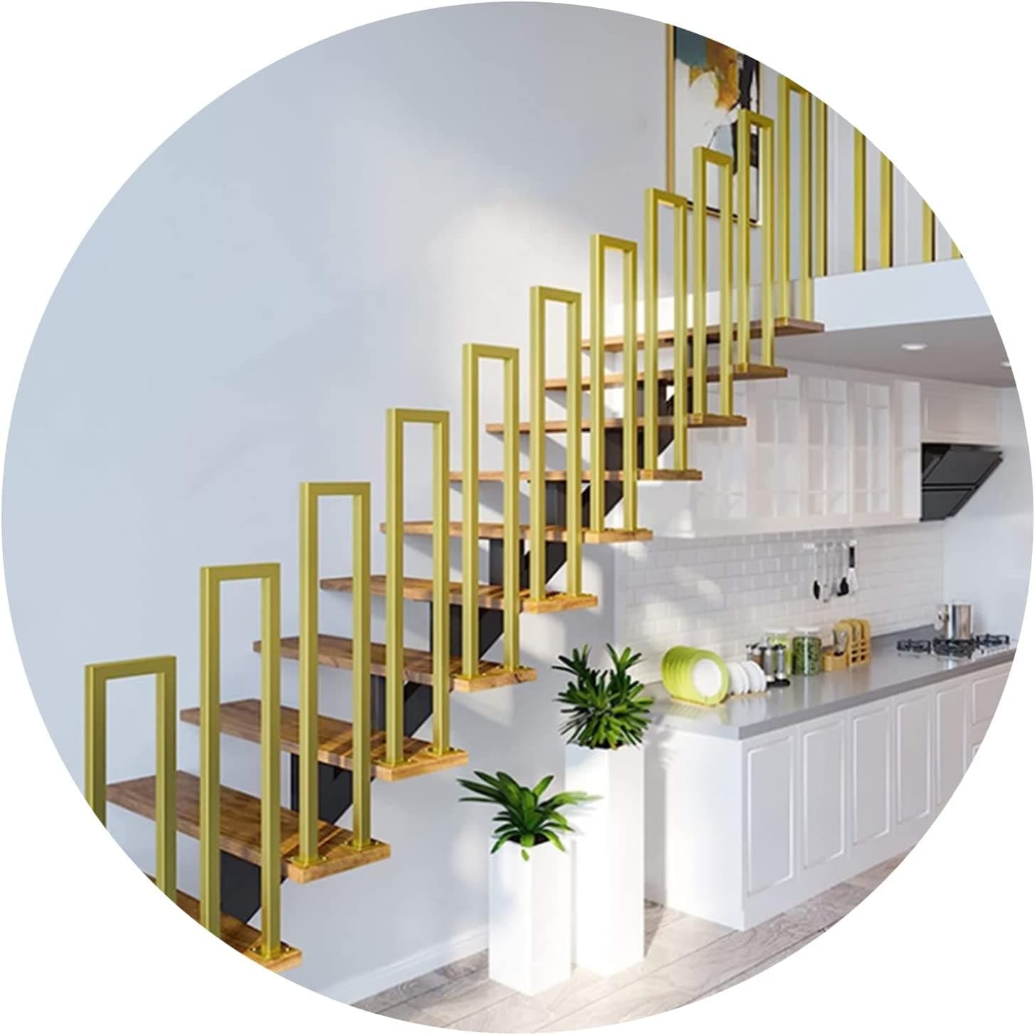 Anbomom Stair Handrails, Non-Slip U-Shaped Steps Handrail, for Loft Indoor and Outdoor Kit for Elderly Kids Corridor Railings Support Rod(Gold 30-95cm) (Size : 65CM(2.1FT))