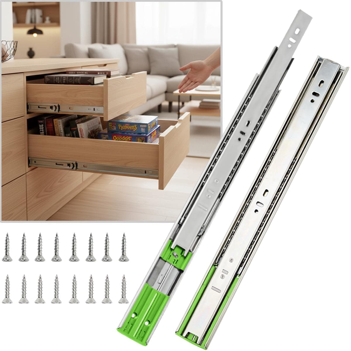 6 Pairs 14 inch Soft-Close Drawer Slides, Full Extension Side Mount, 100lb