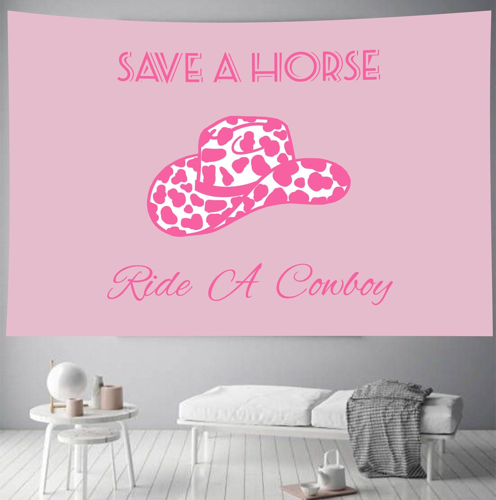 TUGCAY Save A Horse Ride A Cowboy Tapestry Pink Tapestry Funny Western Cowgirl Hat Tapestries Wall Hanging for Teen Girl Women Bedroom College Dorm Living Room Aesthetic Decoration(39.4x59.1 Inch)