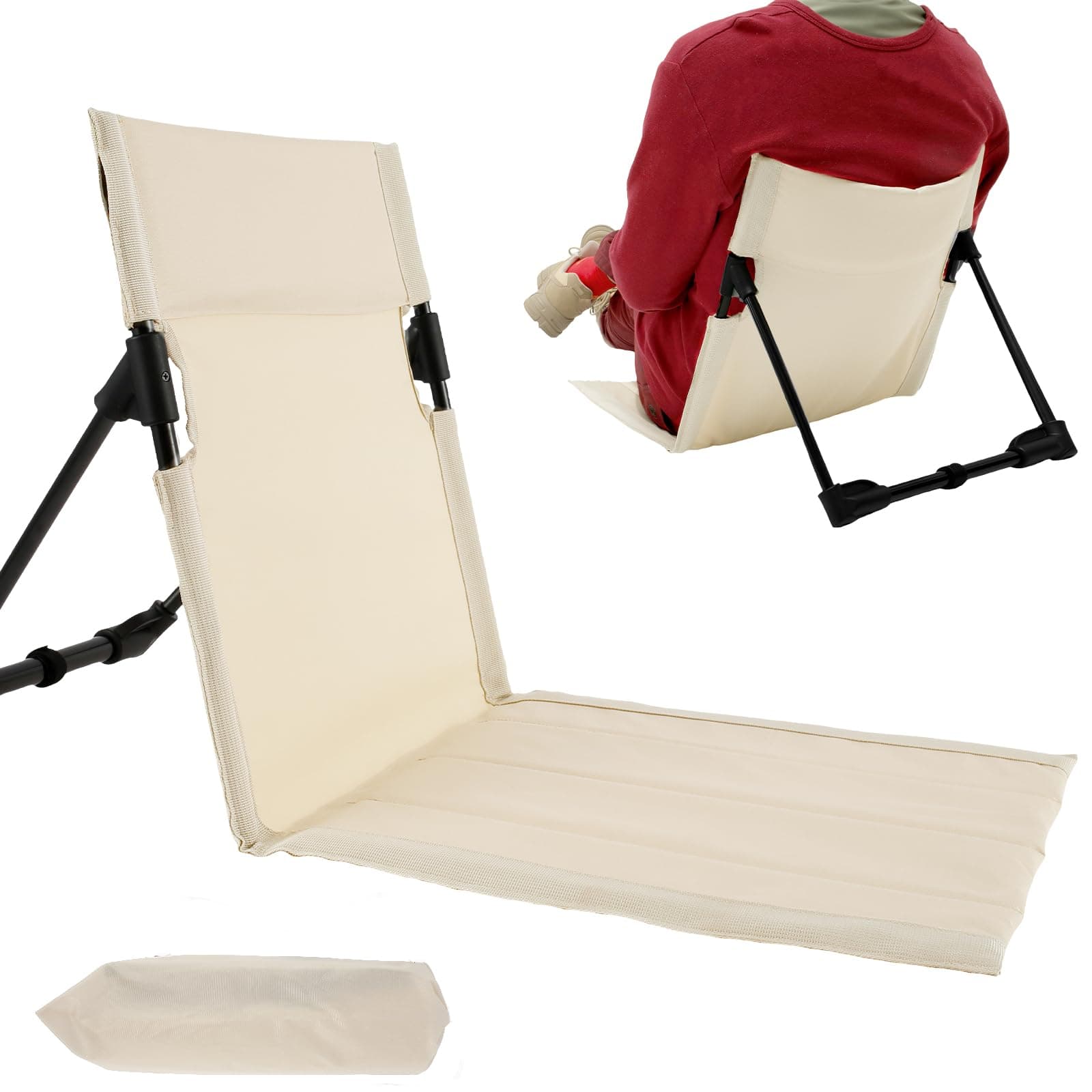 Keyohome Folding Beach Chair - Portable Outdoor Camping Chair with Storage Bag, Lightweight Lounge for Fishing, Barbecues, Hiking (Beige)