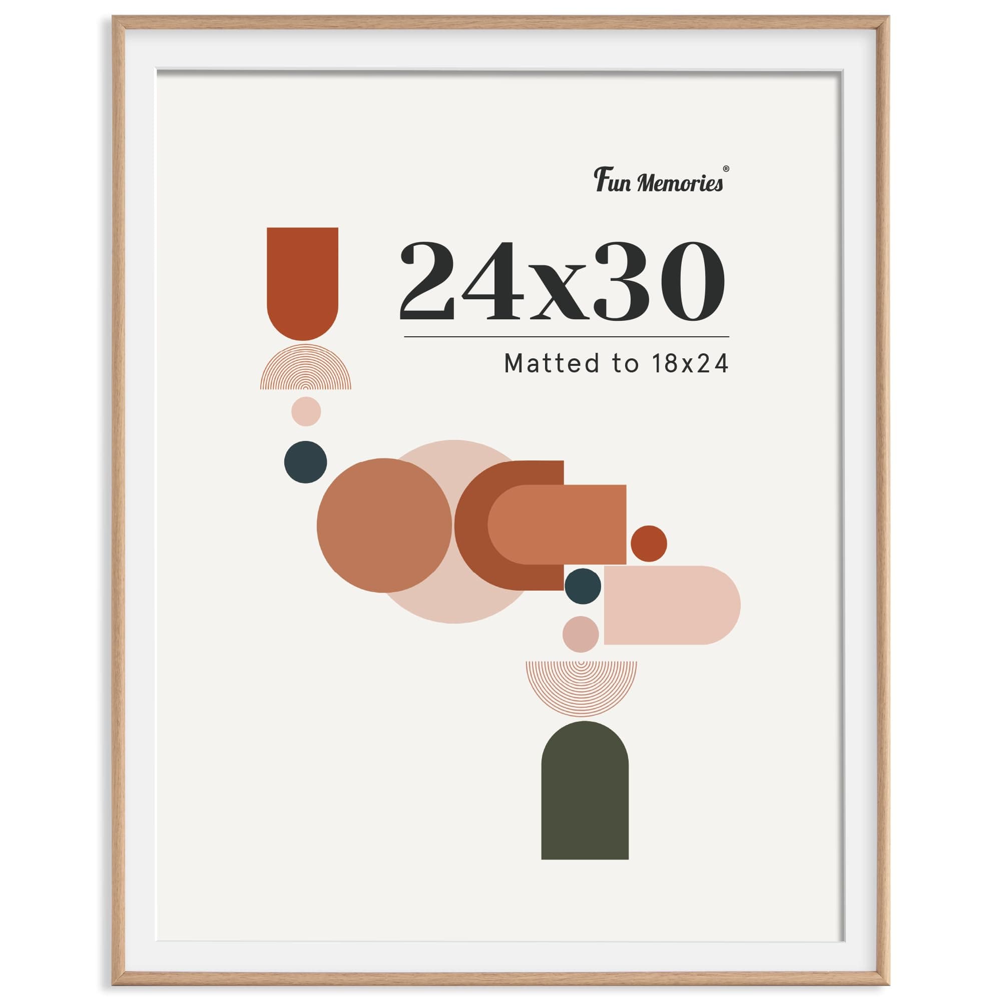 Modern Arched Picture Frames, Shatterproof PVC Photo Frames 24x30, Display Pictures 18x24 with Mat or 24x30 Without Mat, Lightweight, Water-Resistant & Space-Saving Home/Office Decor, Natural