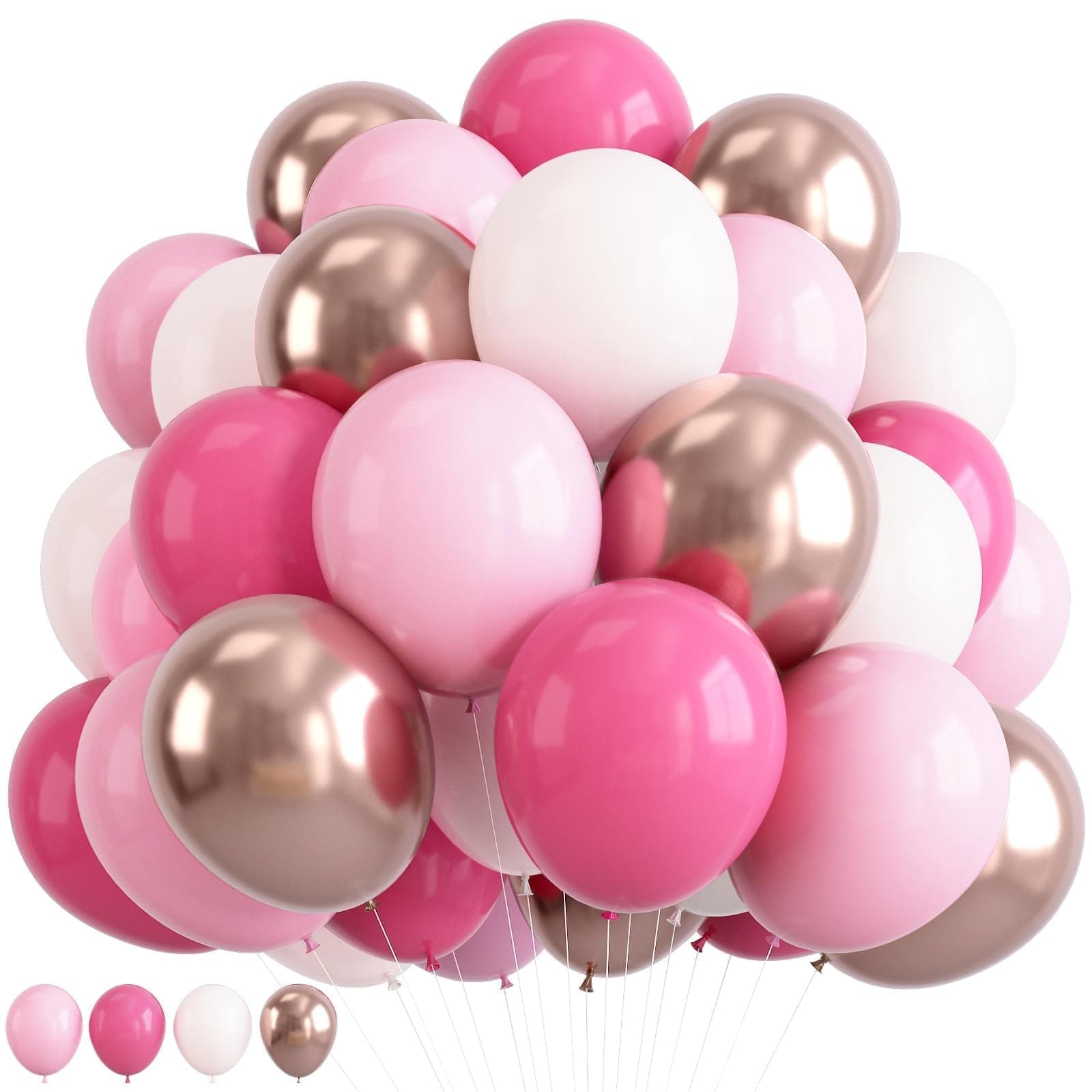 Pink Balloons Set, 12inch Retro Pastel Hot Light Pink Rose Gold White Latex Balloons for Girl Women Graduation Princess Wedding Bridal Baby Shower Mothers Day Bachelorette Birthday Party Decorations