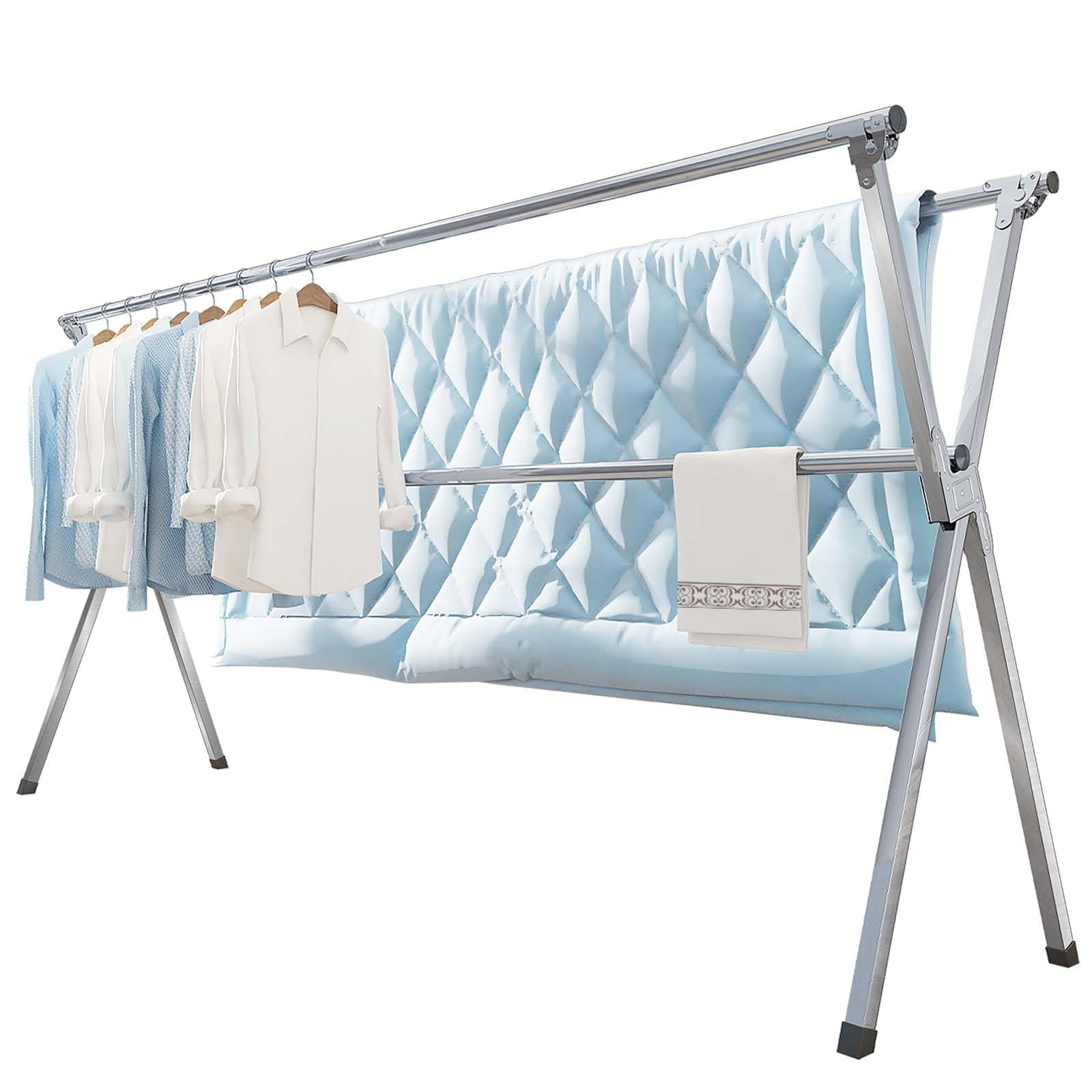 VIKAQI Clothes Drying Rack 200CM Folding Indoor Outdoor, Drying Rack Clothing Collapsible, Foldable Laundry Drying Rack, Heavy Duty Stainless Steel Clothesline, Garmet Rack, 20 Hooks 12 Clips