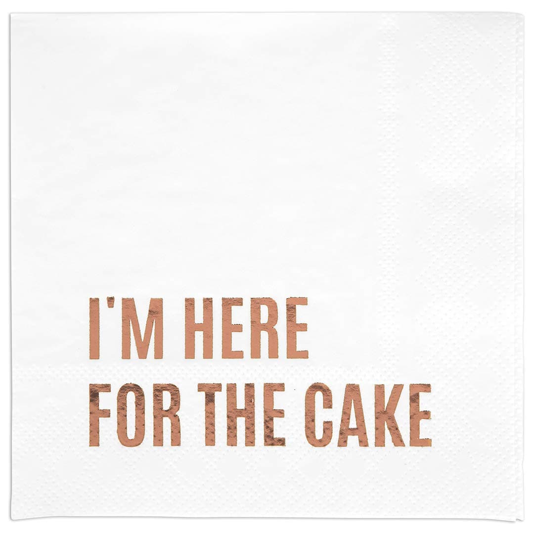 Andaz Press Foil I'm Here For The Cake Saying Cocktail Napkins, 5-Inch Bulk 50-Pack Count 3-Ply Disposable Fun Beverage Napkins for Wedding, Bridal Shower, Bachelorette, Birthday, Holiday (Rose Gold)