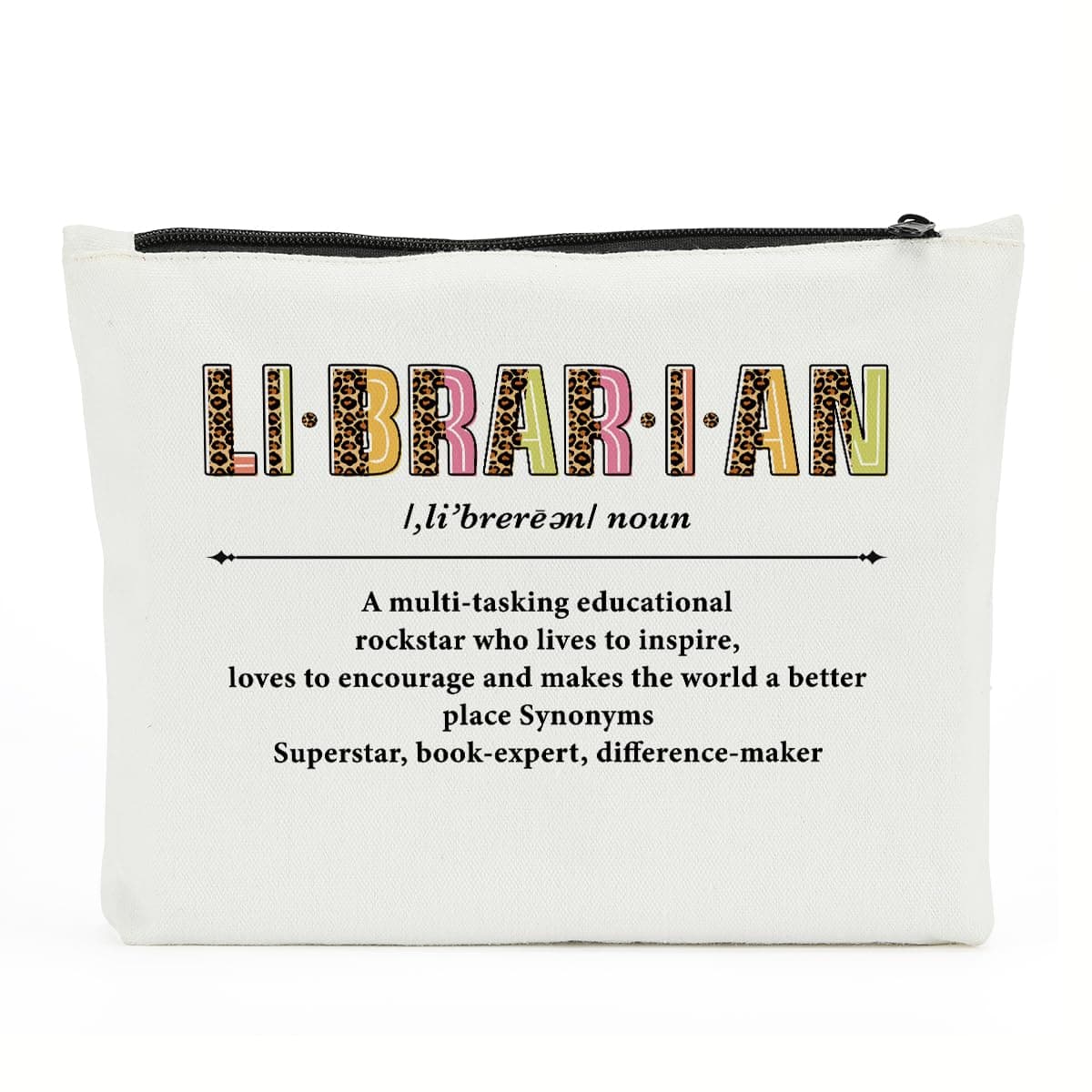 NBIAN Bride to Be Bonus Work Mom Nonnie Girl Boss Lady Zoomies Leadership Sneakerhead Bathroom Teacher Noun Makeup Bag, Librarian, 10 x 6 inches