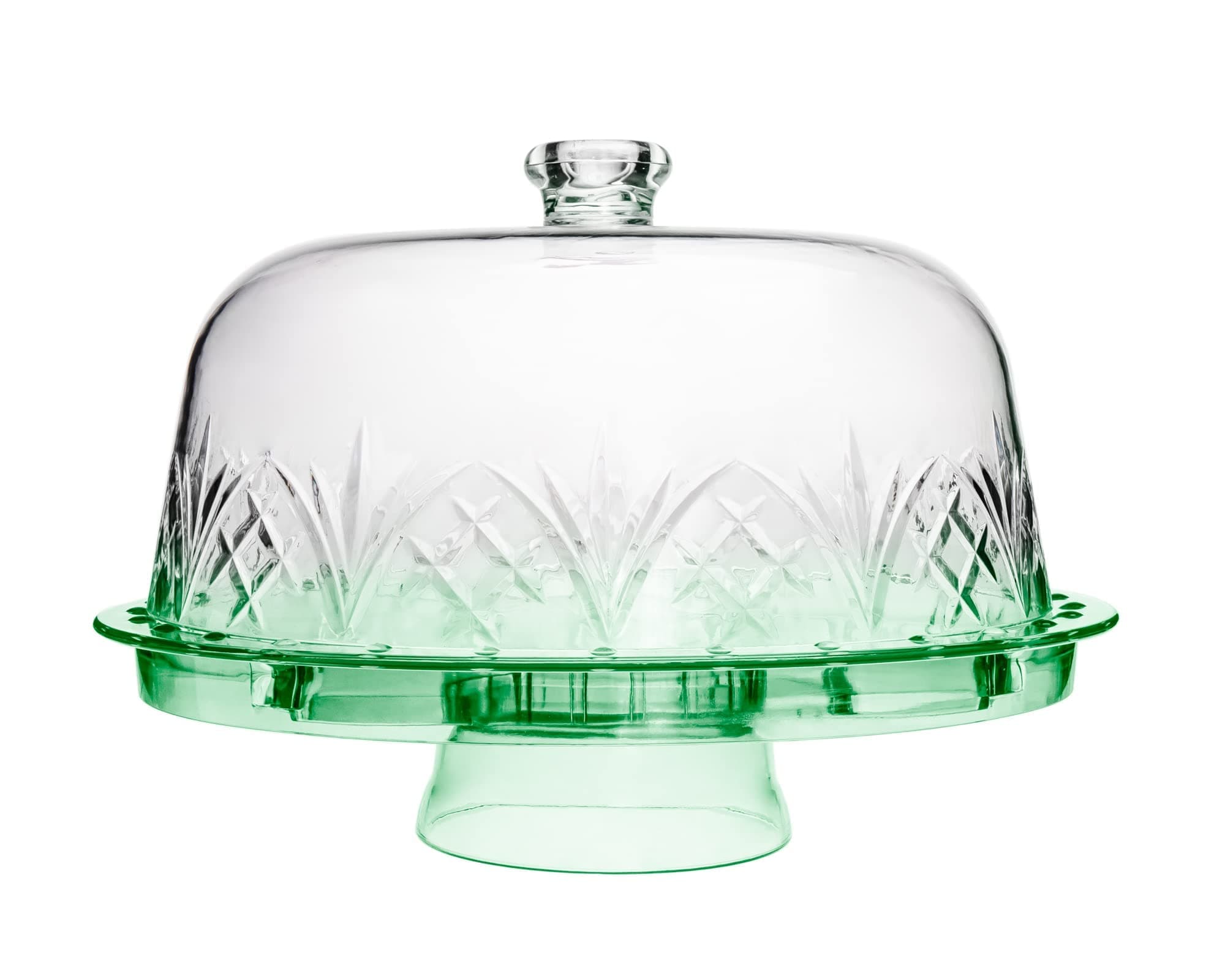 Godinger Cake Stand with Lid, Serving Plate Platter with Dome Cover, 6 in 1 Multi-Purpose Use, Shatterproof and Reusable Acrylic - Dublin Collection, Green