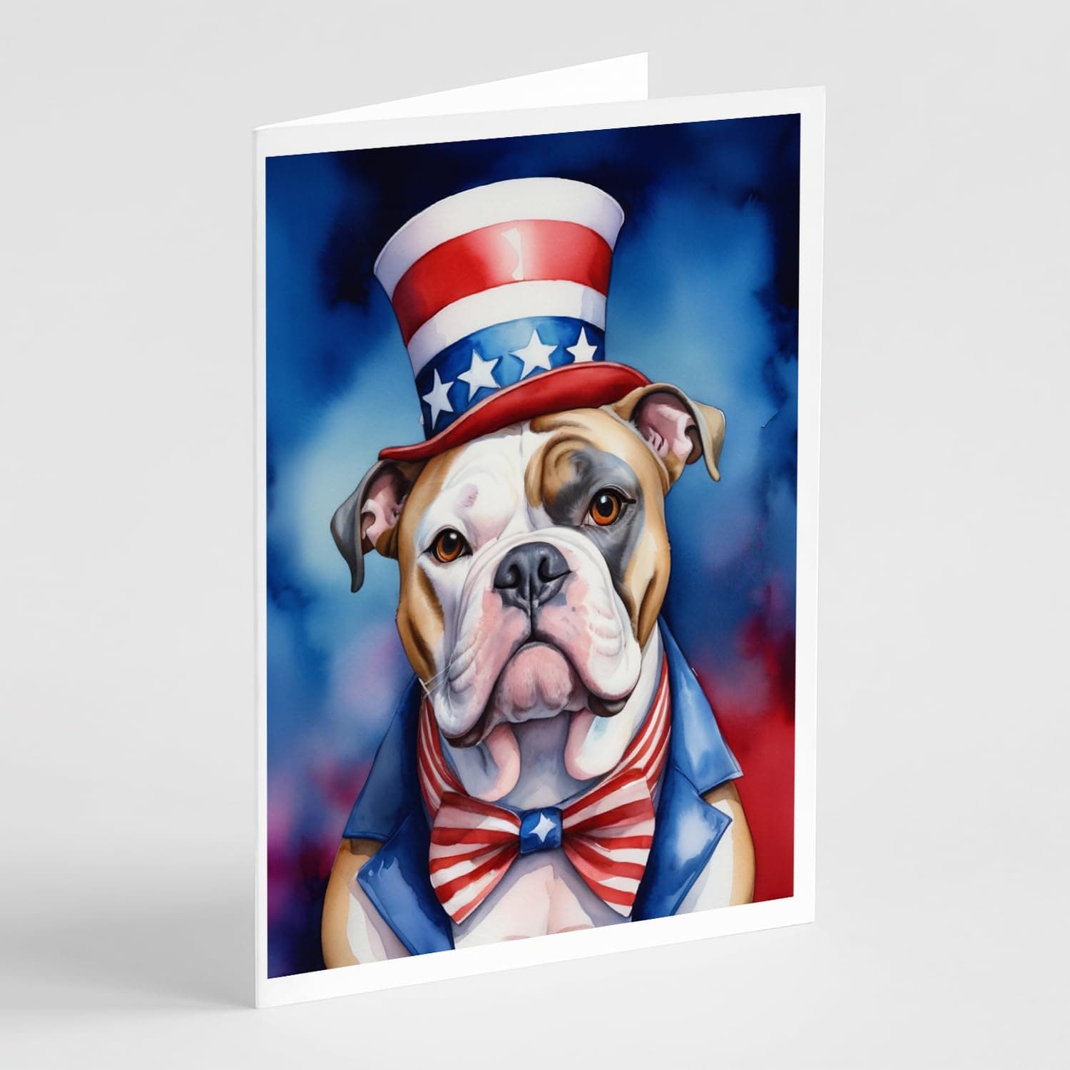Caroline's Treasures American Bulldog Patriotic American Greeting Cards Pack of 8 Blank Cards with Envelopes Whimsical A7 Size 5x7 Blank Note Cards