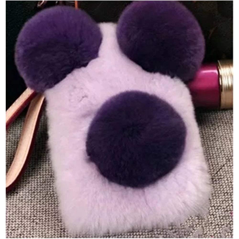 Plush Case for Galaxy S24 Ultra,Handmade Luxury Panda Fluffy Furry Soft Warm Beaver Rex Rabbit Hair Fur Pom-pom Girls Case for Samsung Galaxy S24 Ultra 6.8 inch 2024 (Mix Purple)