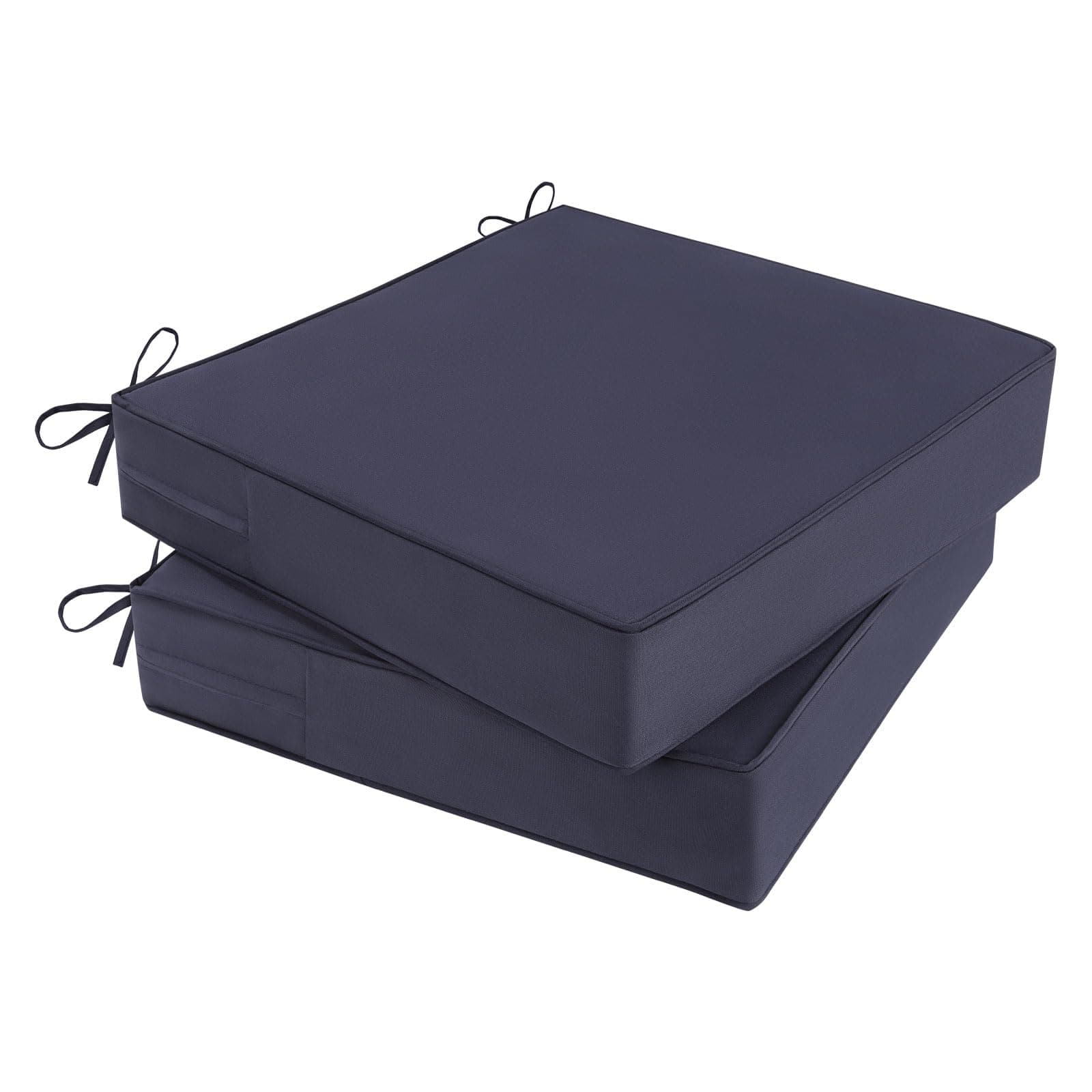 MJIAIDEA Outdoor Chair Cushions Set of 2 for Patio Furniture 22x22x4 Inch Waterproof Patio Chair Cushion 3 Year Color Fastness Square Elastic Foam Garden Couch Pads with Ties and Handle,Dark Grey