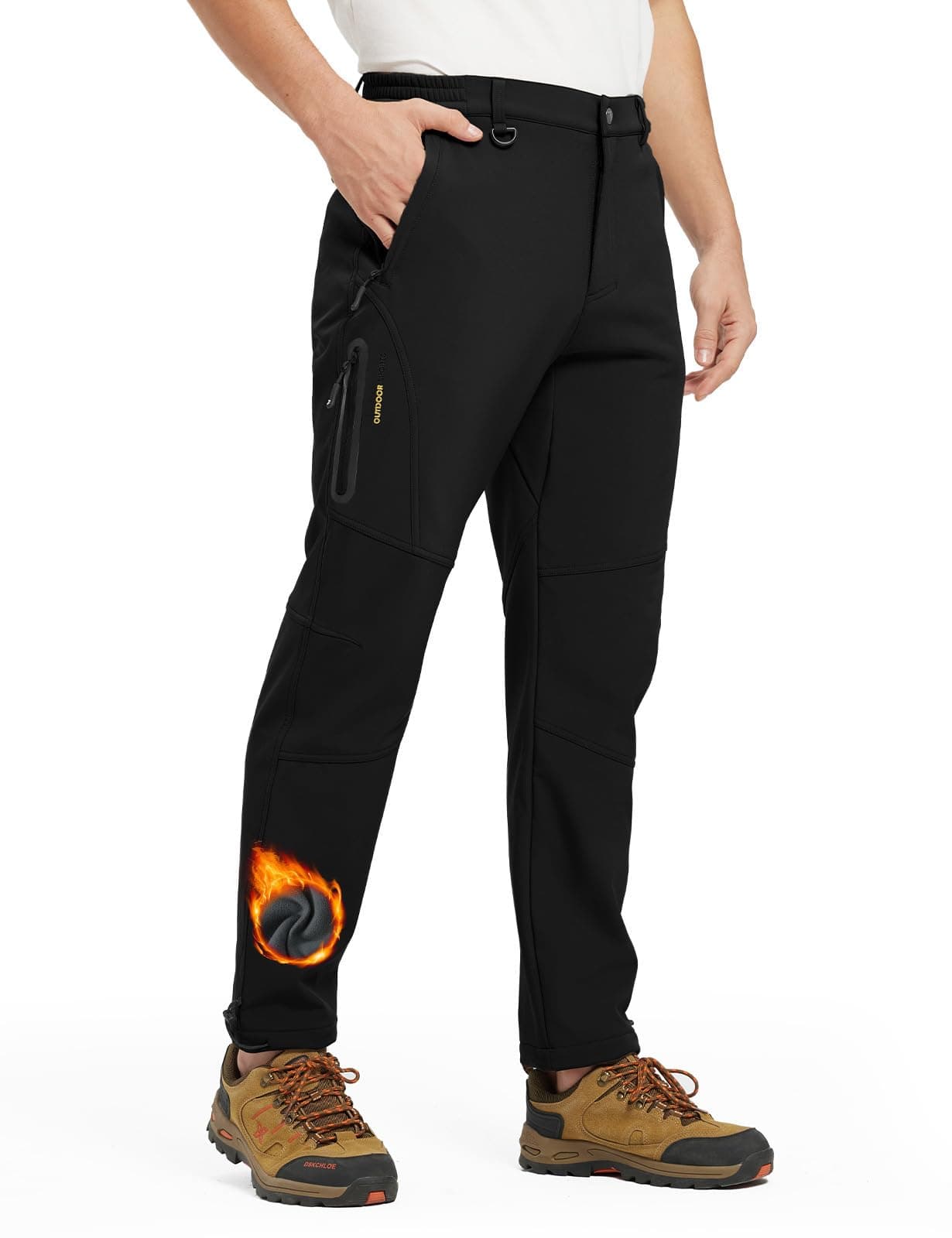 BGOWATU Men's Snow Ski Insulated Pant Waterproof Fleece Lined Winter Hiking Pants Warm Snowboard Pant with Zipper Pockets Black 32
