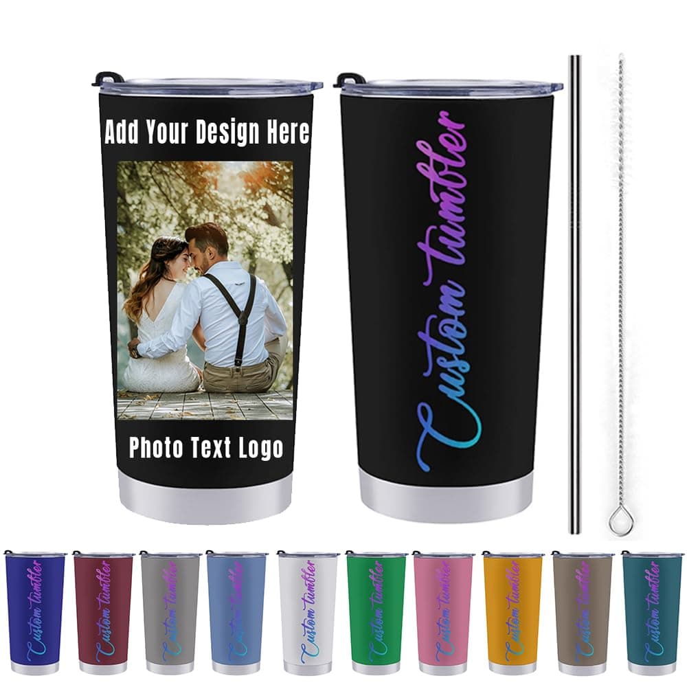 TAFSGEUI Personalized Photo Stainless Steel Tumbler,Customize Coffee Tumbler Cups With Lid And Straw Vacuum Insulated With Text Photo Logo Name for Gifts Ganett