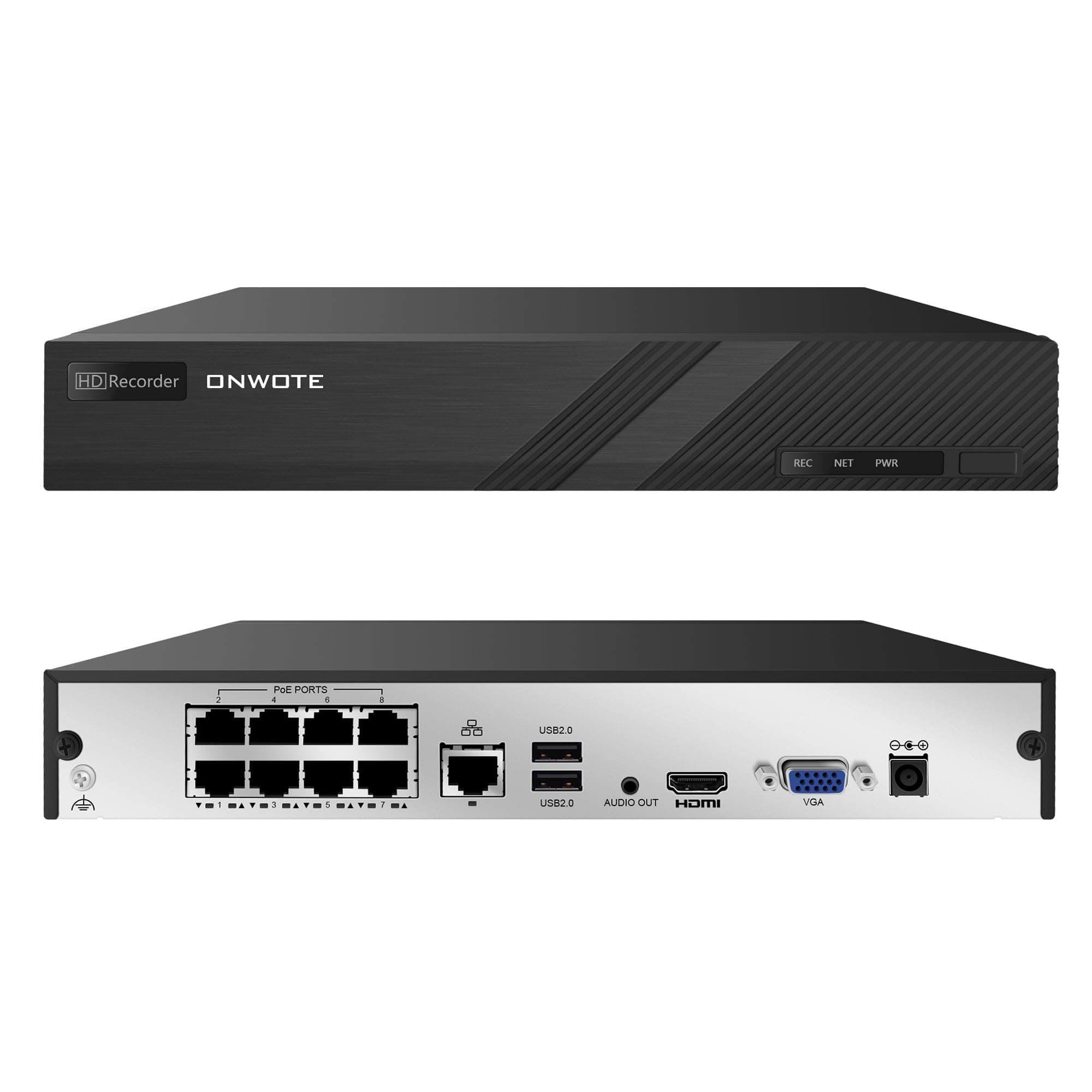 ONWOTE 8 Channel H.265 4K 8MP HD PoE IP Security NVR, Support 4K, 5MP, 4MP PoE IP Cameras, 8CH NVR with NO Hard Drive, Only Work with All ONWOTE PoE Cameras
