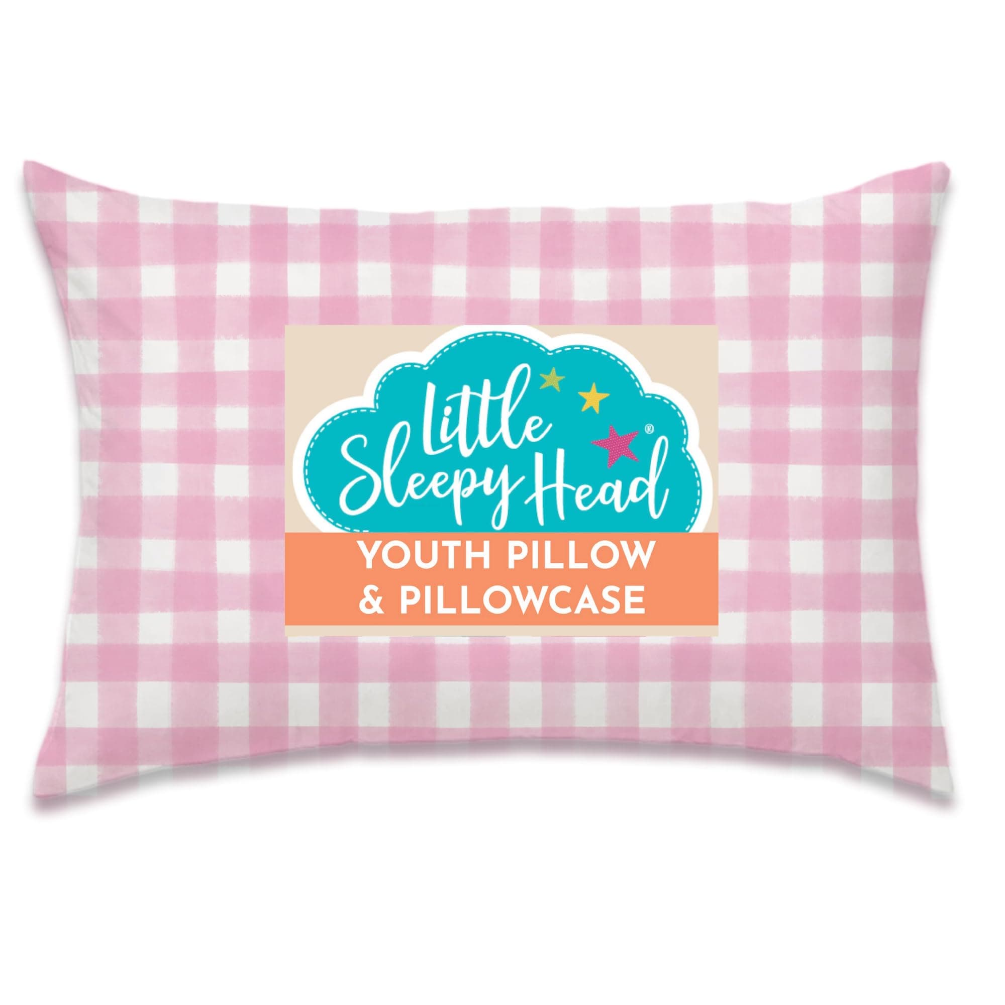 Little Sleepy Head Youth Pillow & Case 16x22 - Soft Jumbo Toddler Pillow, Hypoallergenic & Perfect Kids Travel Pillow (Gingham Pink)