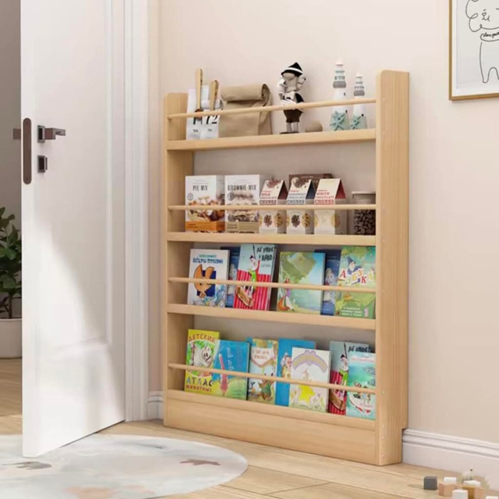 Narrow Bookshelf Behind Door Wall Mount Book Shelf Organizer Wooden Bookshelf,Wall Mount Shelf with Hooks,Organizer Books,Space-Saving,100 * 10 * 119cm/39.3 * 3.9 * 46.8in