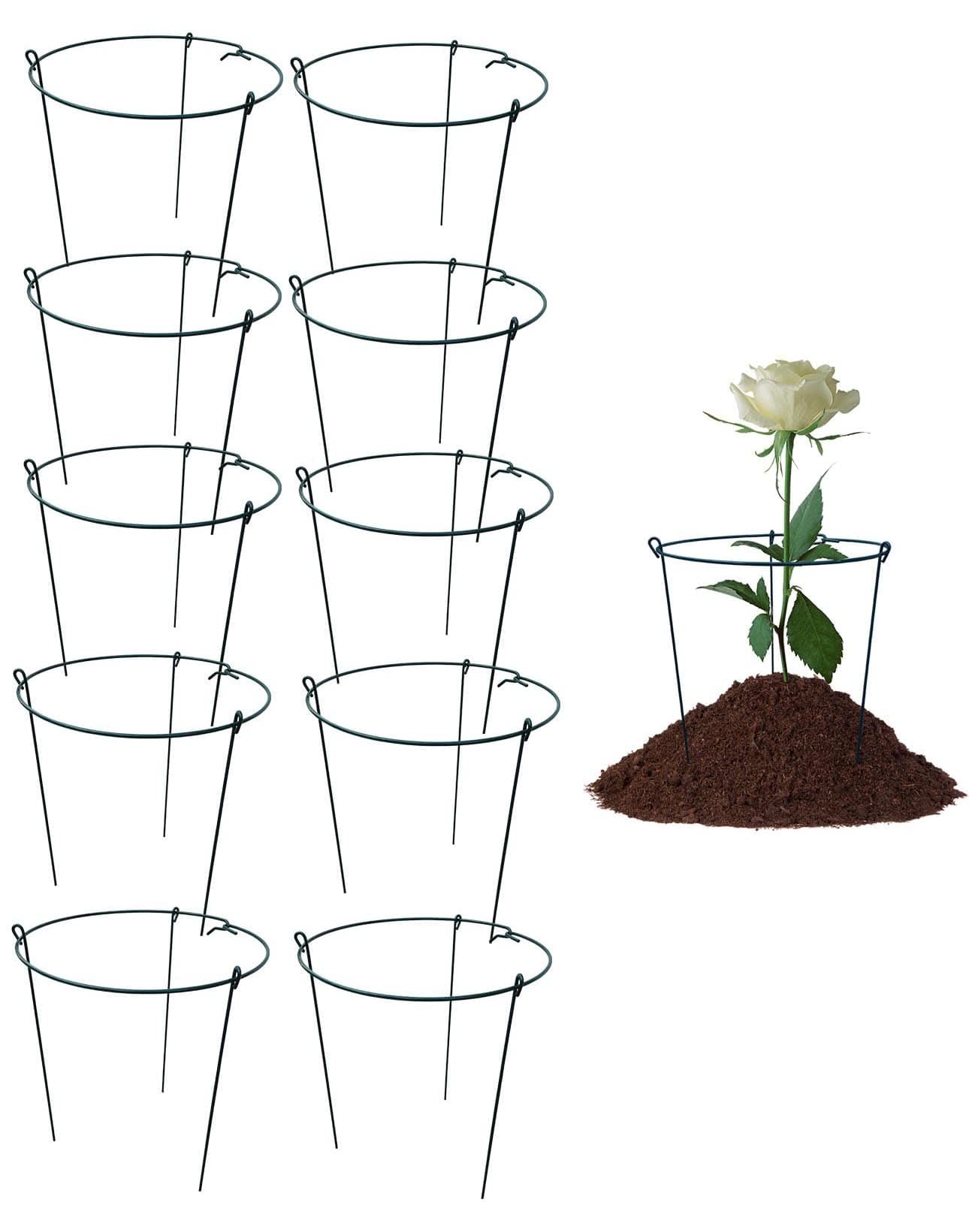 14" Wide x 24" High Peony Cage Rings Garden Plant Support Brace, Pack of 10 Round Metal Plant Stakes Rings, Strong Large Garden Supports for Flowers, Peonies, Rose, Lily