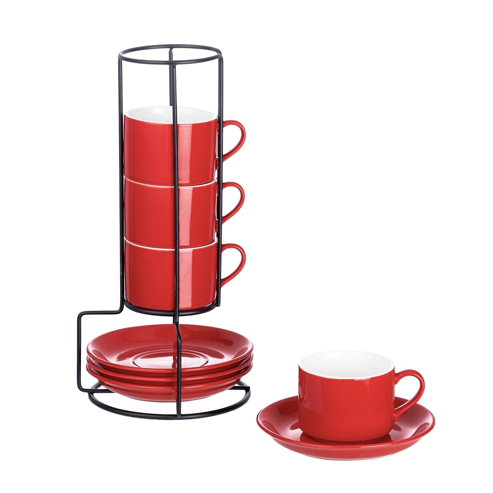 Meichu 4 OZ Porcelain Stackable Espresso Cups and Metal Stand Set of 4