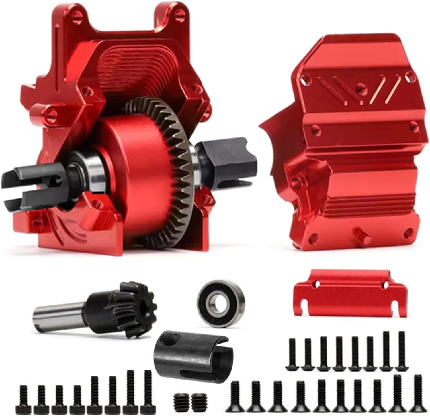 Aluminum Gearbox Case Set HD 6S & 43T 13T Differential Gear Upgrades Part for Arrma 1/7 Fireteam Felony Limitless Infraction Mojave 6s BLX,1/8 Kraton Notorious Outcast Talion Typhon 6s BLX(Red)