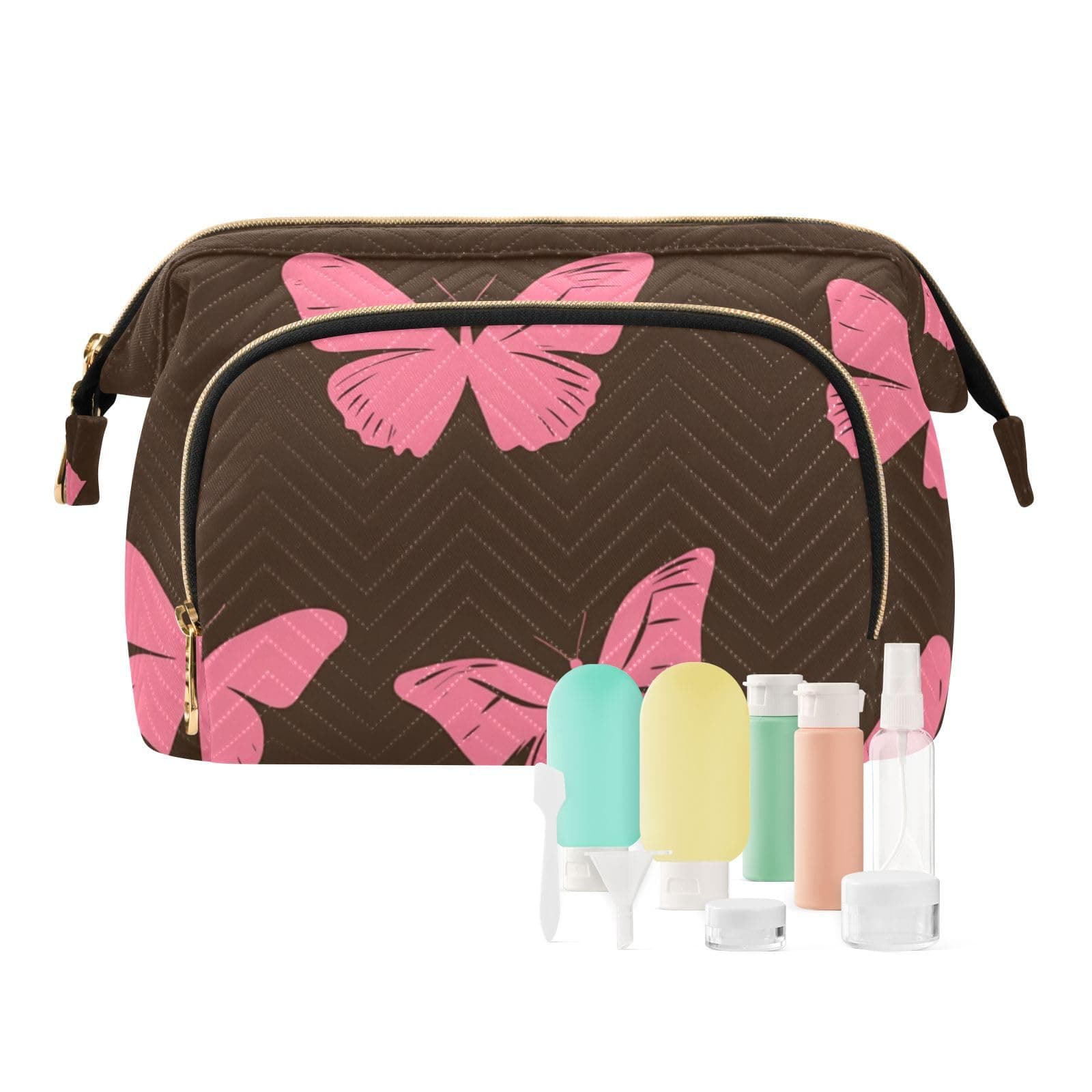 tplaotee Hot Peach Mariposas Brown Travel Cosmetic Bags Essentials Women's Coin Change Purse for Travel Bathroom, Hot Peach Mariposas Brown, 1 size