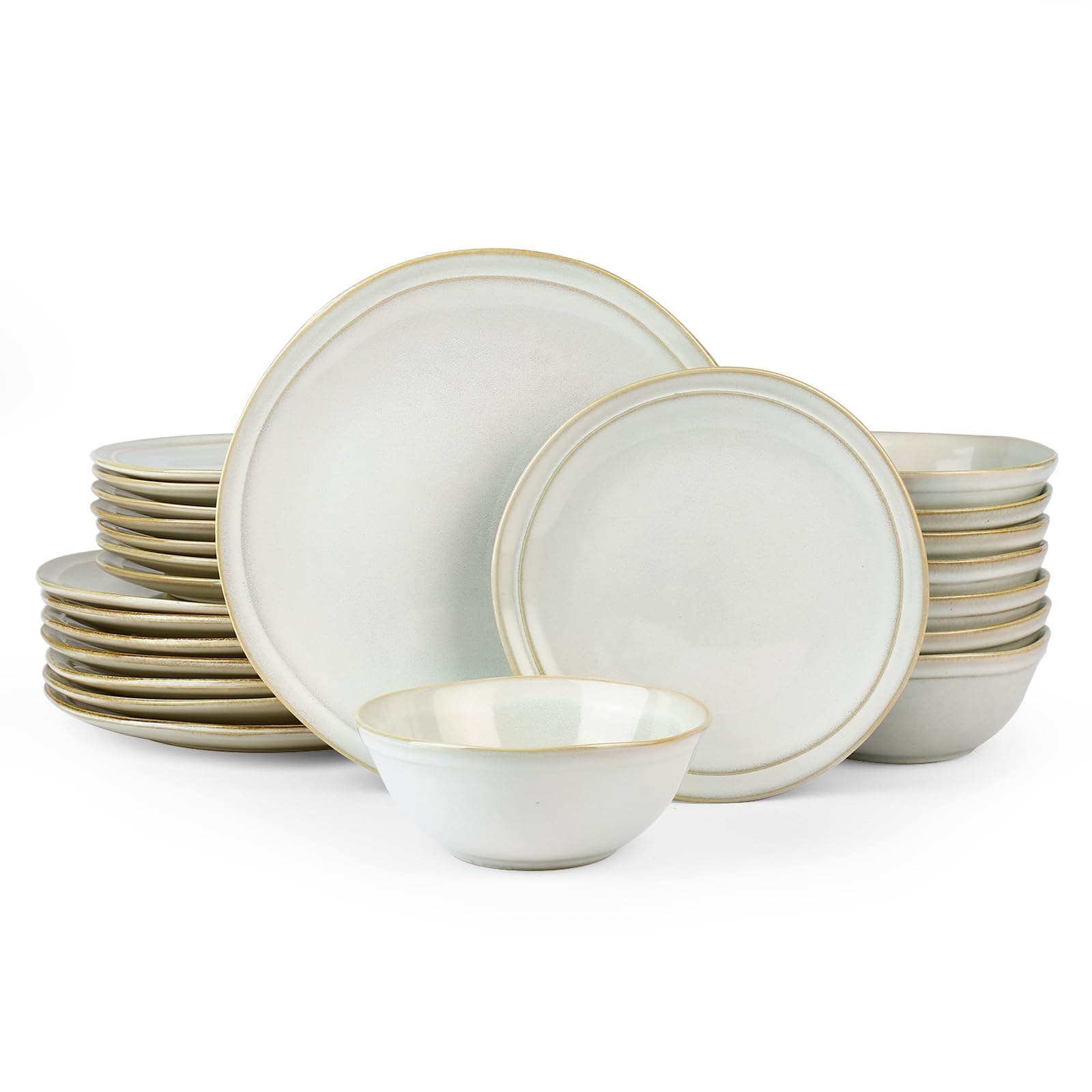 Richmount Aegean 24-Piece Stoneware Dinnerware Set, Cappuccino White
