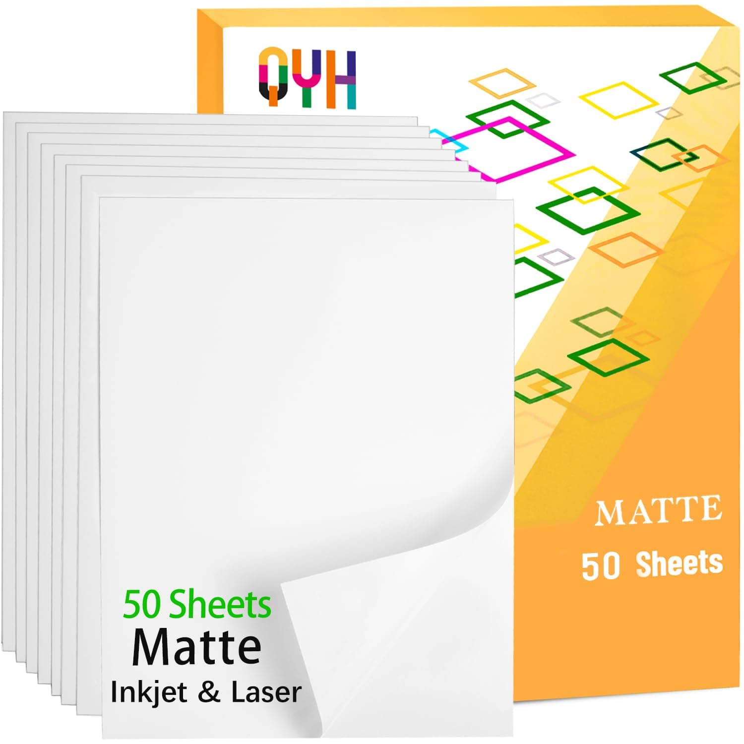 QYH Printable Vinyl Sticker Paper, 50 Sheets Matte Waterproof White 8.5x11