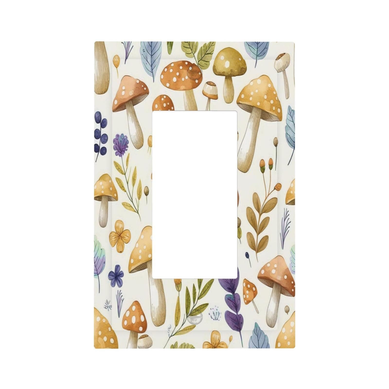 Boho Watercolor Mushroom Flowers Leaf Colorful Floral Decorative Outlet Covers 1 Gang Single Rocker Light Switch Cover Plate Wall Plates GFCI Faceplate for Kids Room Nursery Decor