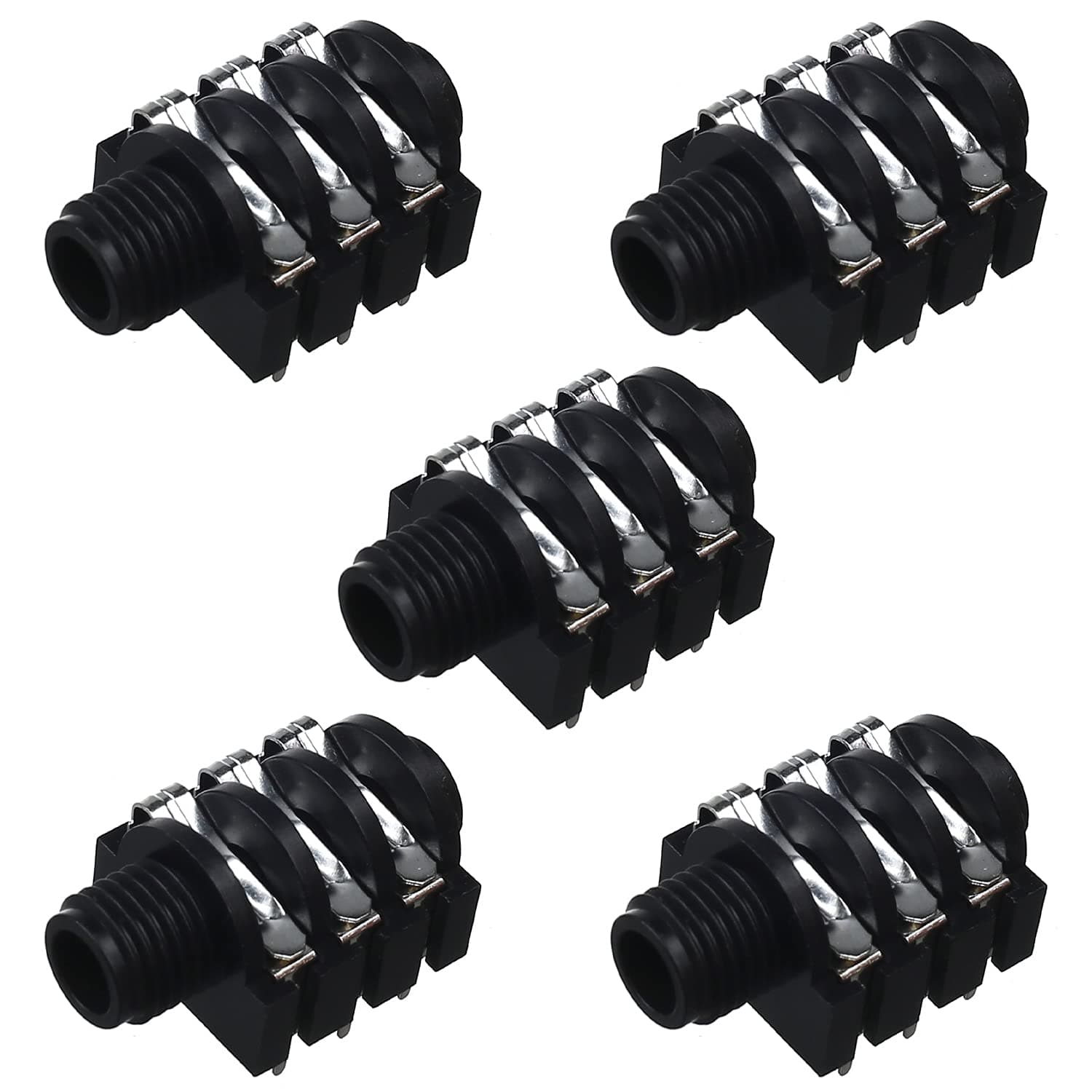 Heyiarbeit 5pcs 6.35mm PCB Panel Mount 6 Pin Female Audio Headphone Jack Socket Stereo Connector for Phones Audio Video Equipment Players Black Tone