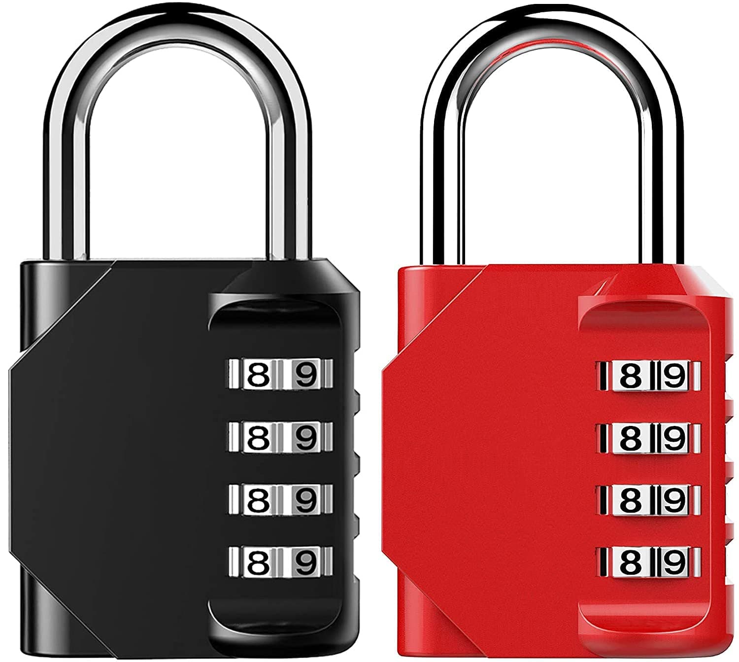 Mythco 2 Pack Combination Lock 4 Digit Outdoor Waterproof Padlock for School Gym Locker, Sports Locker, Fence, Toolbox, Gate, Case, Hasp Storage (Black+Red