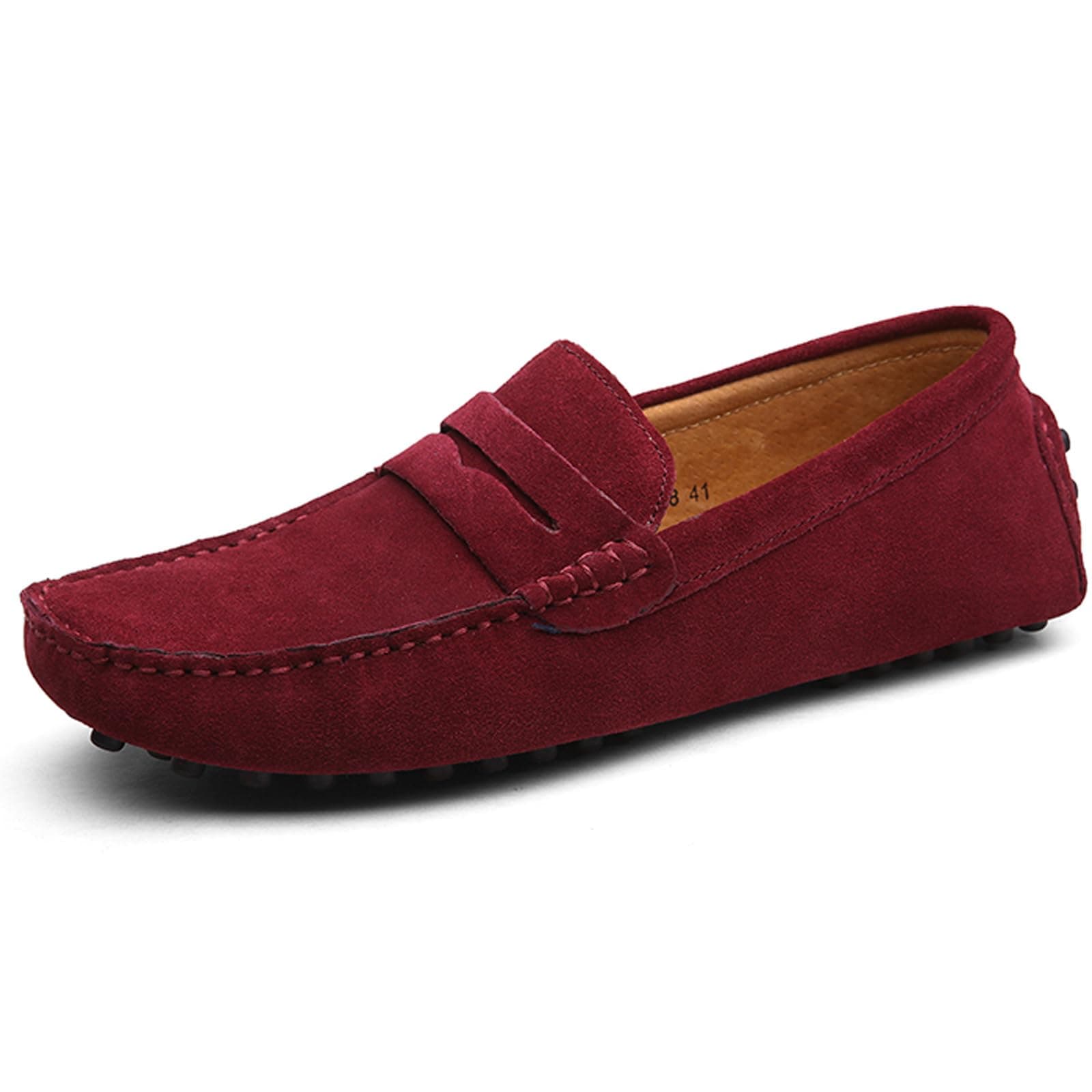 WUIWUIYU Men's Moccasins Casual Slip On Shoes Soft Penny Loafers for Men Lightweight Suede Big Size Driving Boat Shoes Burgundy Size 6
