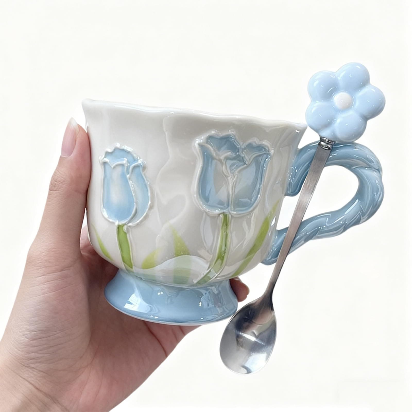 DTIUYIOP Coffee Cups,Flower Mugs with Handle (blue, 10.5cm*9.6cm)