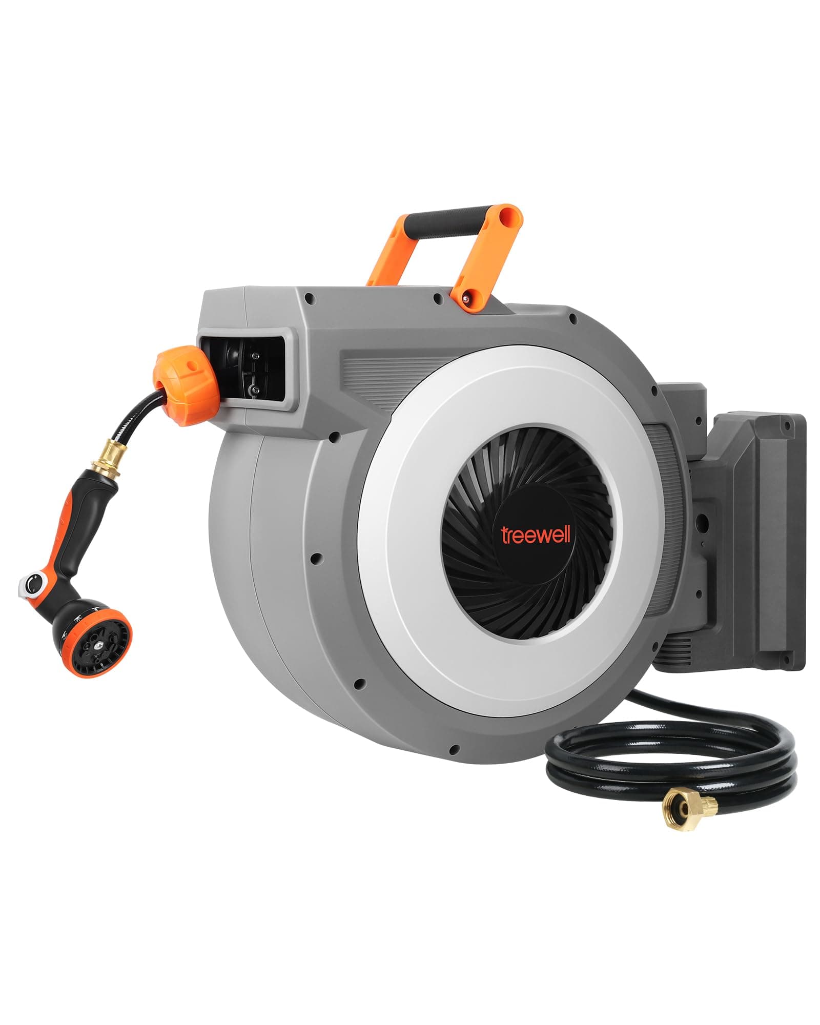 TREEWELL Retractable Garden Hose Reel, 1/2 in x 50ft Wall Mounted Heavy Duty Water Hose Reel with 10 Patterns Nozzle, Automatic Self-Rewind/Any Length Lock, 180° Swivel Bracket