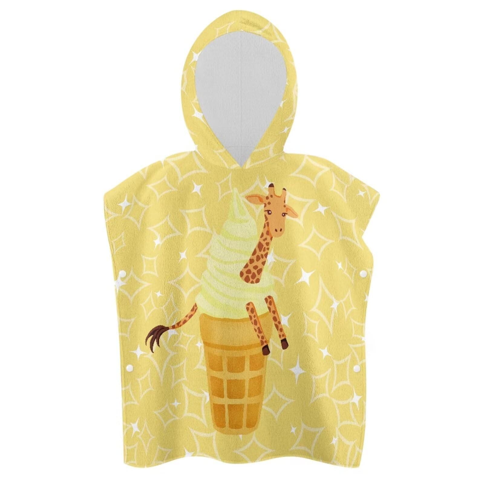 Goronwyfloyd Ice Cream and Giraffes Kid Hooded Shower Towel Kids Bath Towel Bath Wearable Hooded Cape Bath Towel Cover-ups for The Beach, Pool and Bathroom