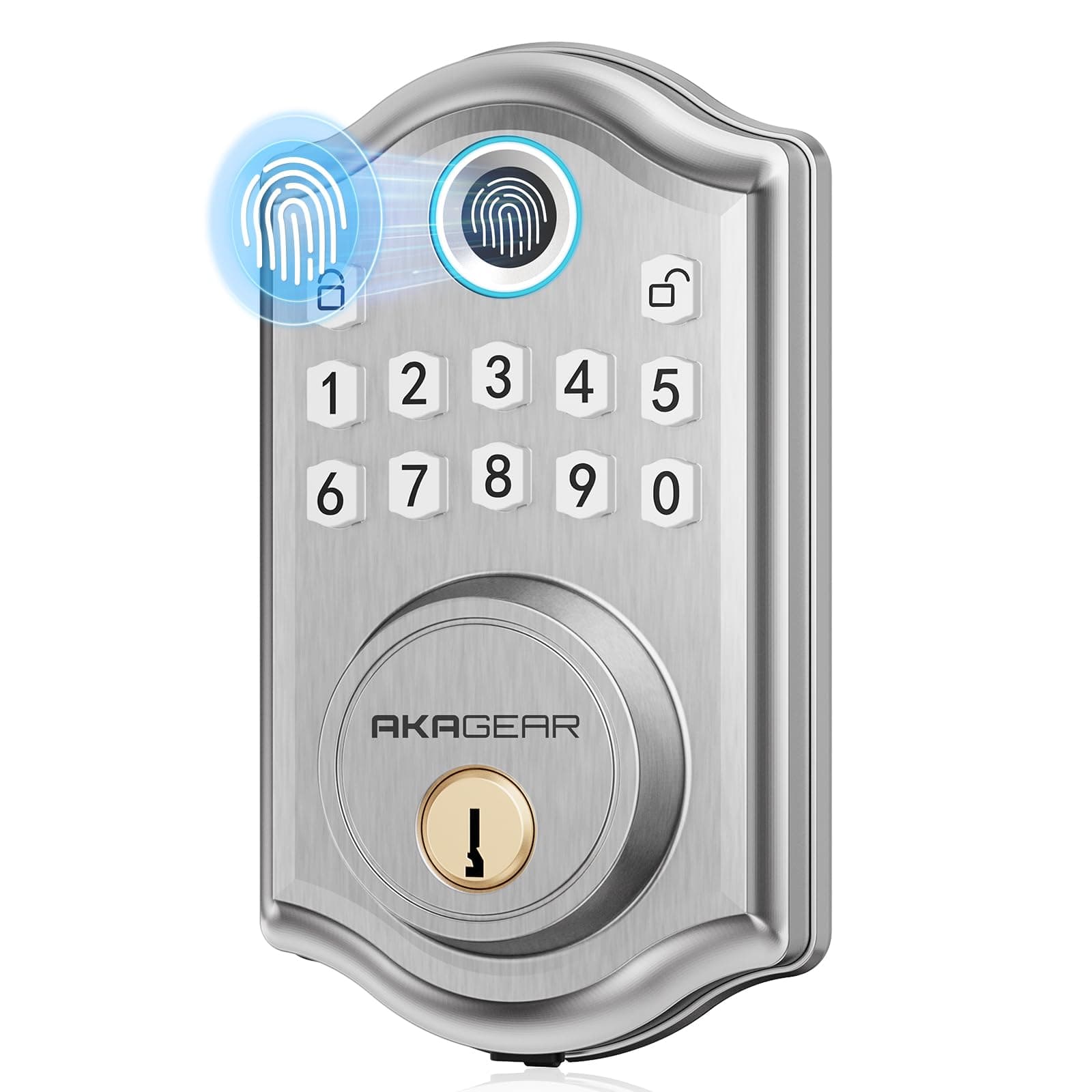 AkaGear DS10 Keyless Entry Door Lock with Fingerprint, Satin Nickel